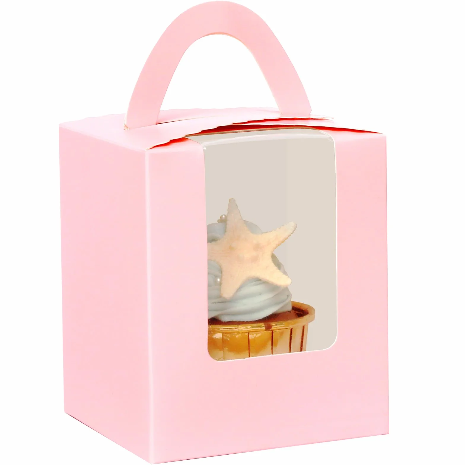 Różowe pudełka na babeczki z okienkiem 25 sztuk 9,3 x 9,3 x 11 cm