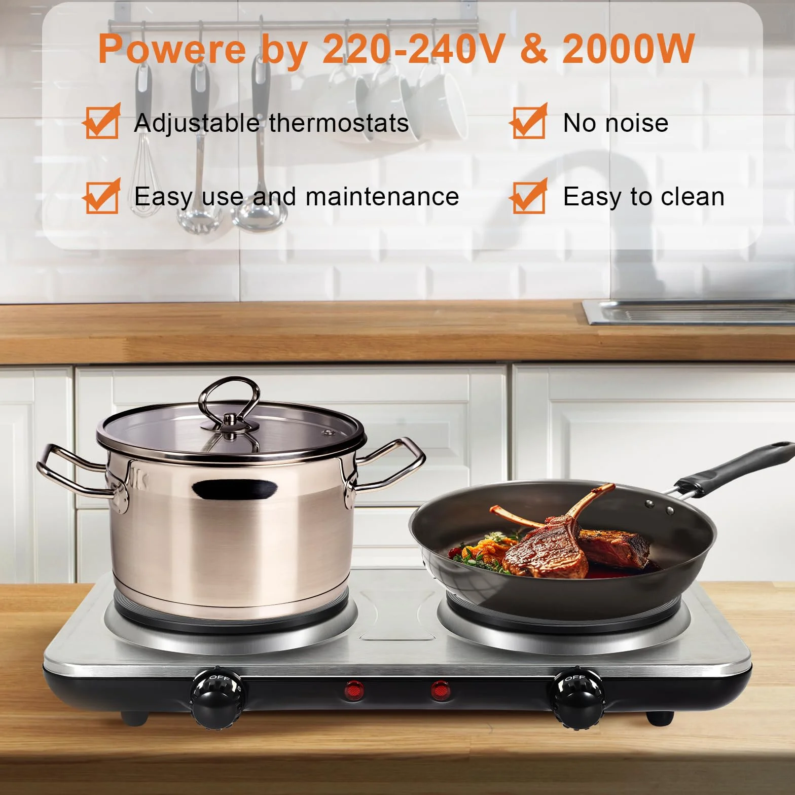 Uten Elektryczna podwójna płyta grzewcza 1000 W + 1000 W Ø 15 cm z regulacją temperatury
