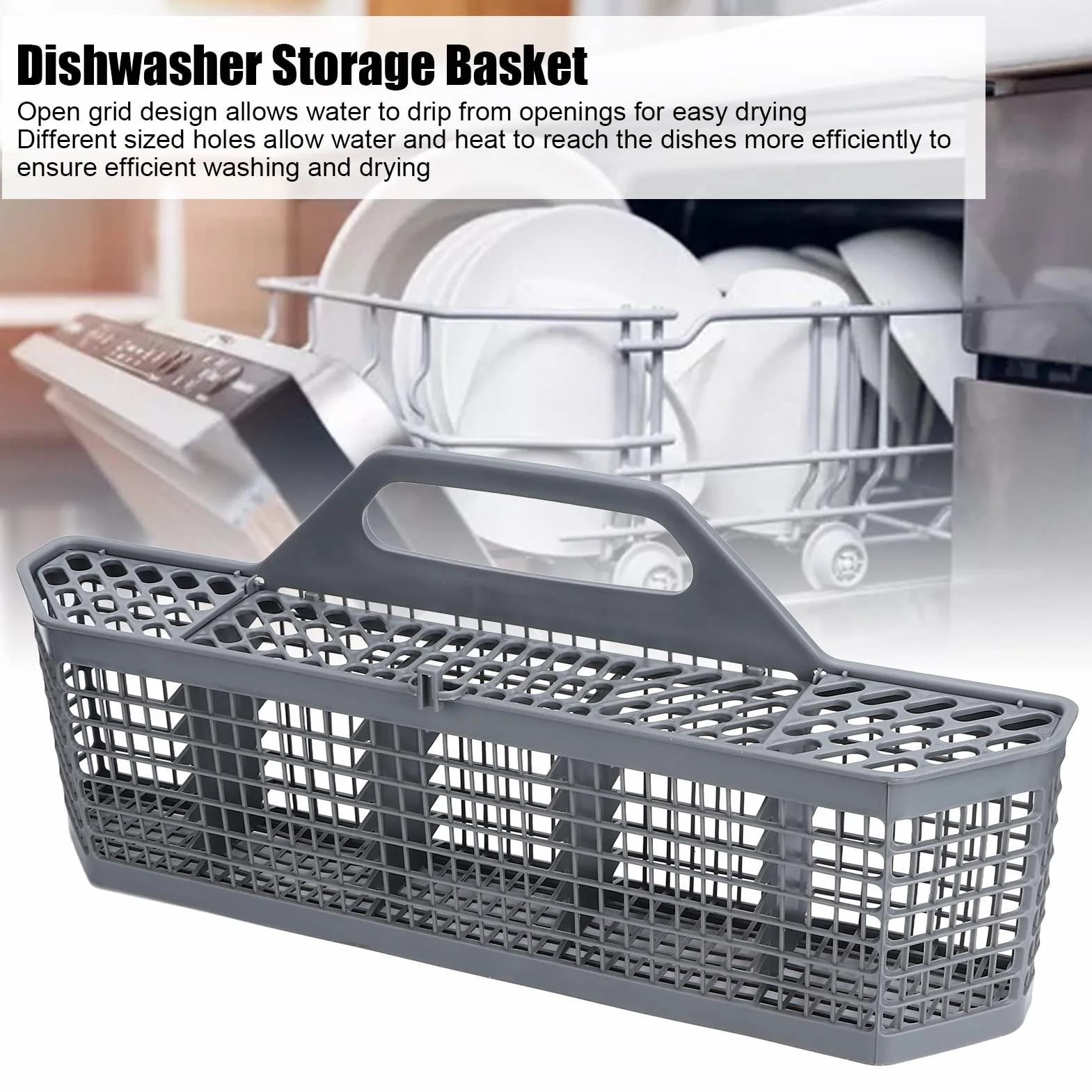 Kosz do przechowywania sztućce, plastikowy, uniwersalny, dla zmywarki WD28X10128, konstrukcja z otwartą siatką