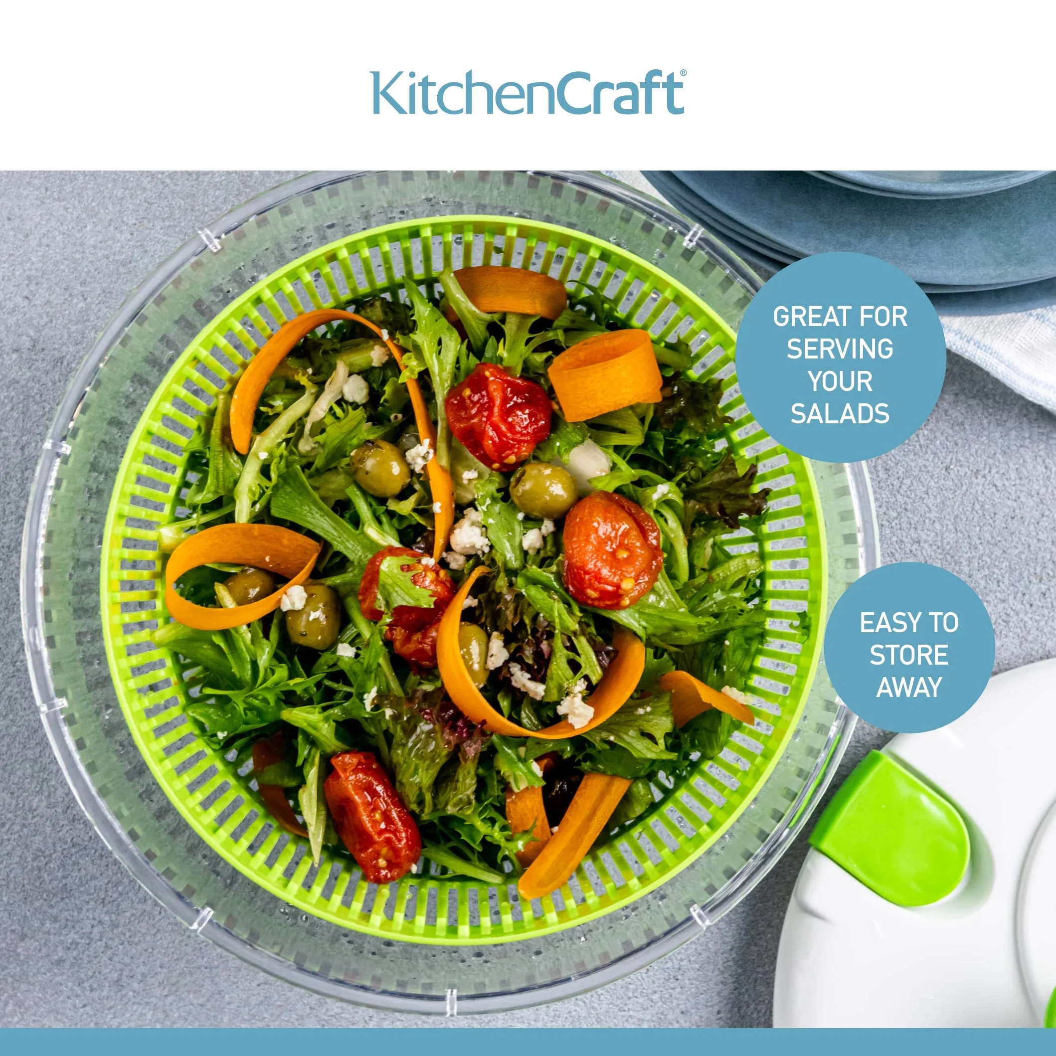 KitchenCraft Deluxe spinka do sałatek 25 cm, tworzywo sztuczne bez BPA