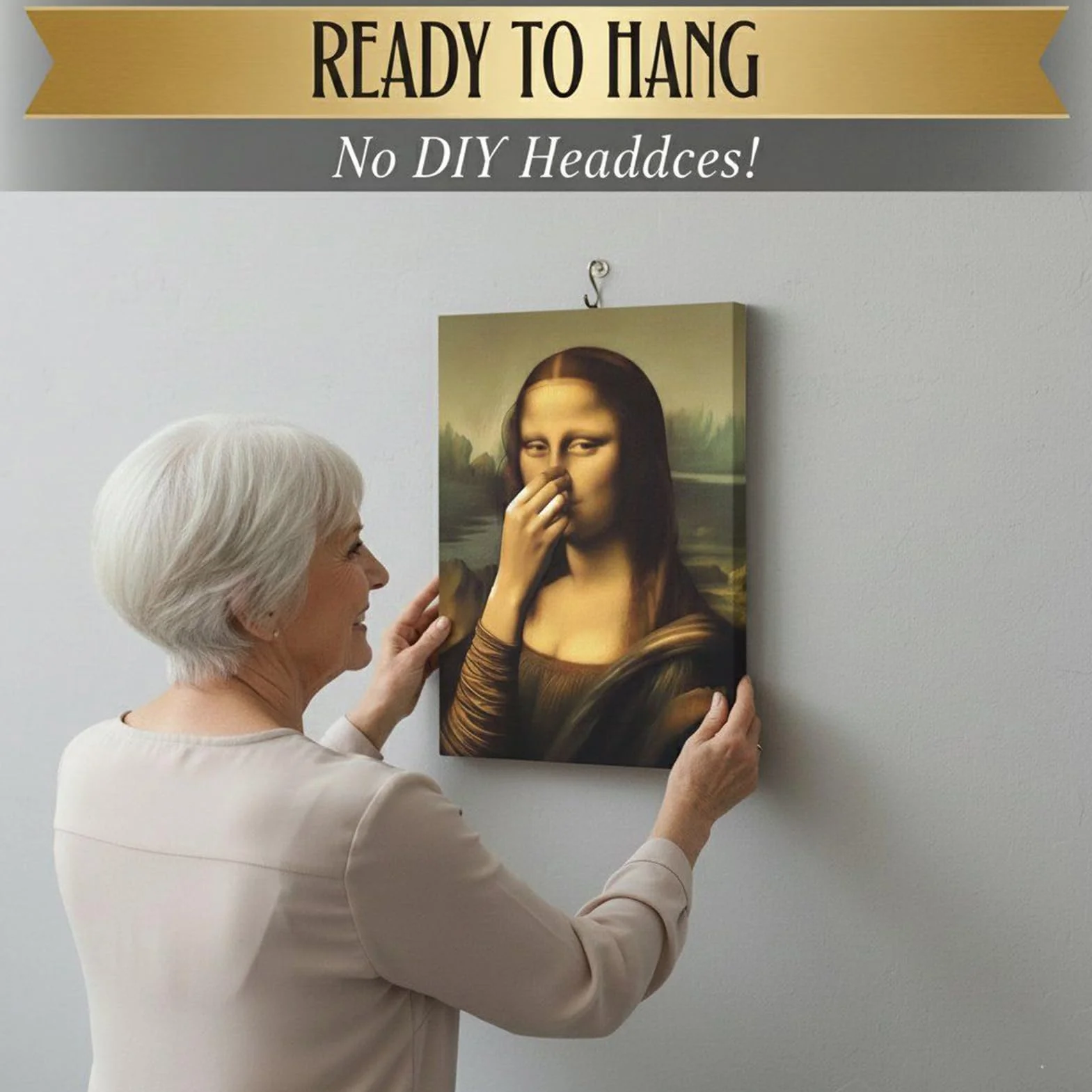 Plakat Mona Lisa z gestem od nosa do nosa 30x40 cm ironiczna dekoracja ścienna