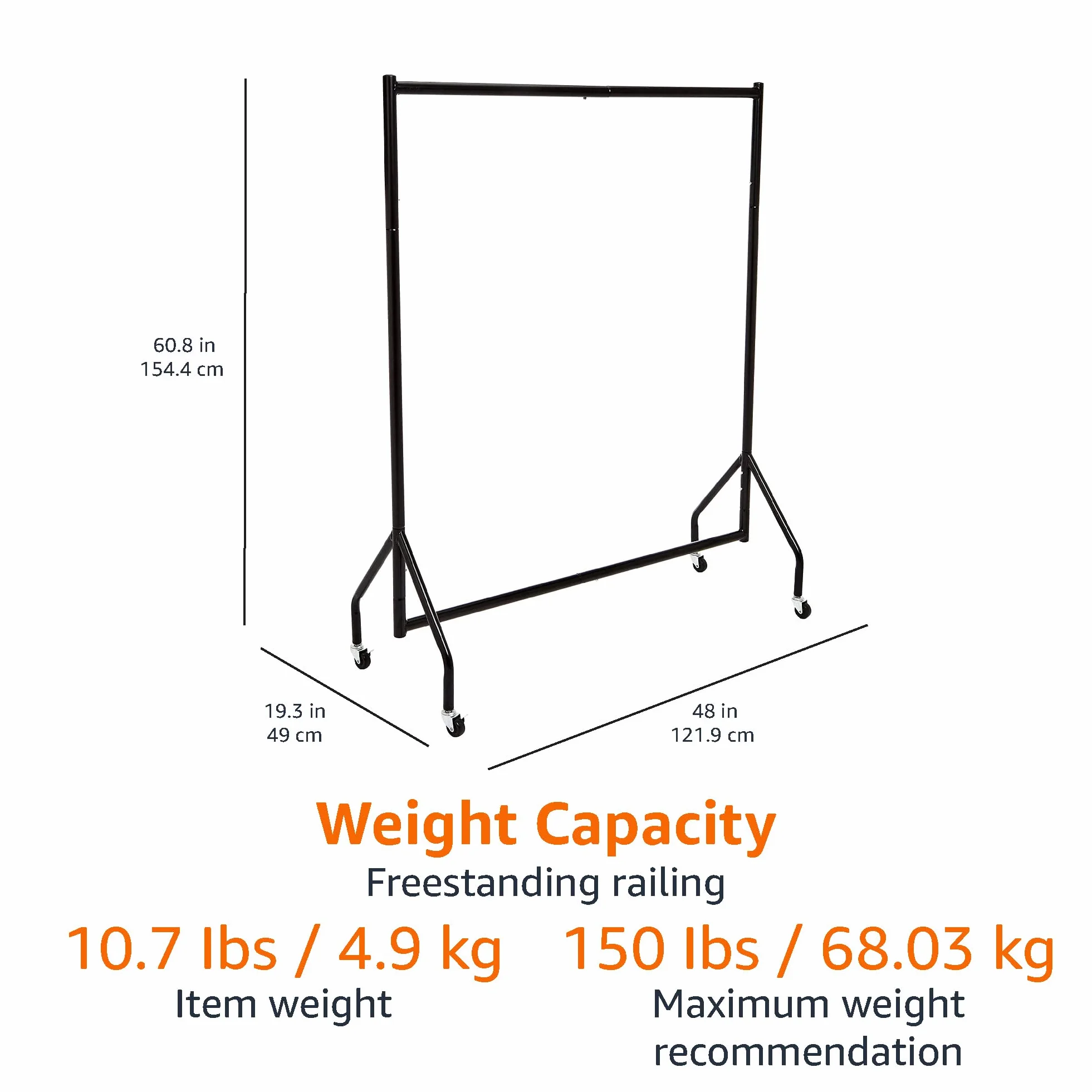 Amazon Basics Stojak na ubrania na kółkach 1,21 x 1,52 m czarny