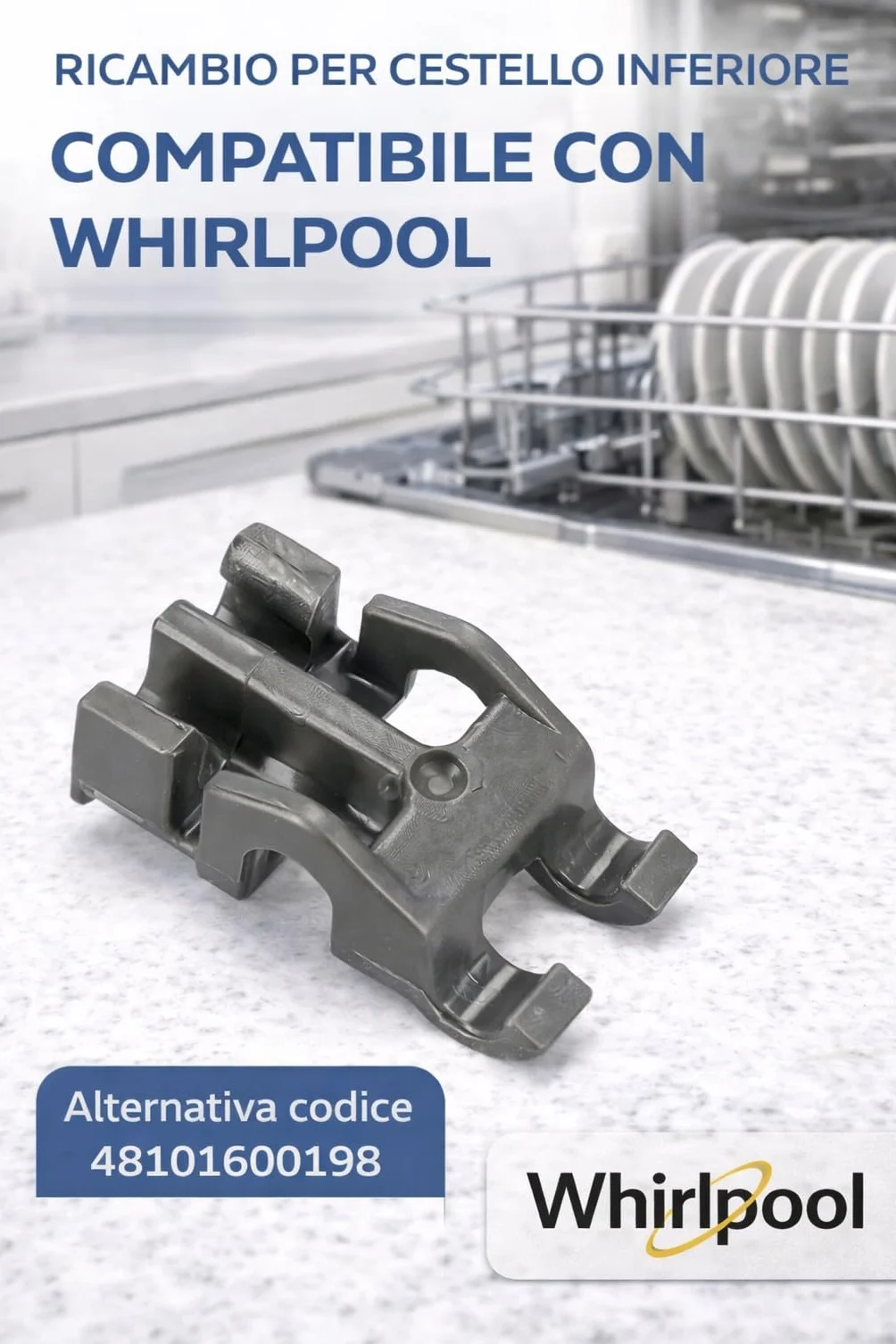 RYELDOM - Zestaw 4 klipsów do kosza na dolny kosz kompatybilny ze zmywarką do naczyń Whirlpool