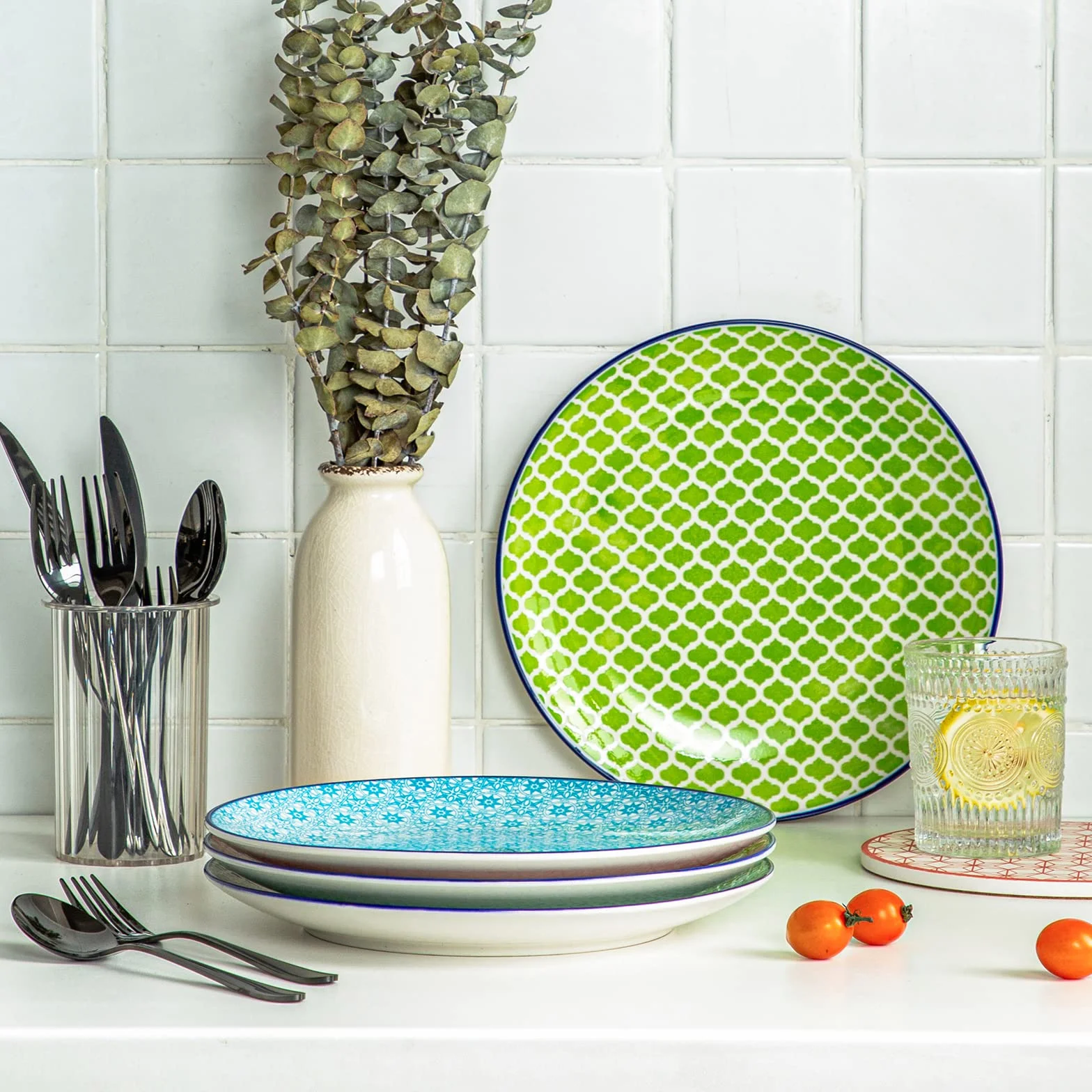 Vancasso Seria MACARON Japoński Talerz Porcelanowy 27 cm 4 Sztuki Wielokolorowy