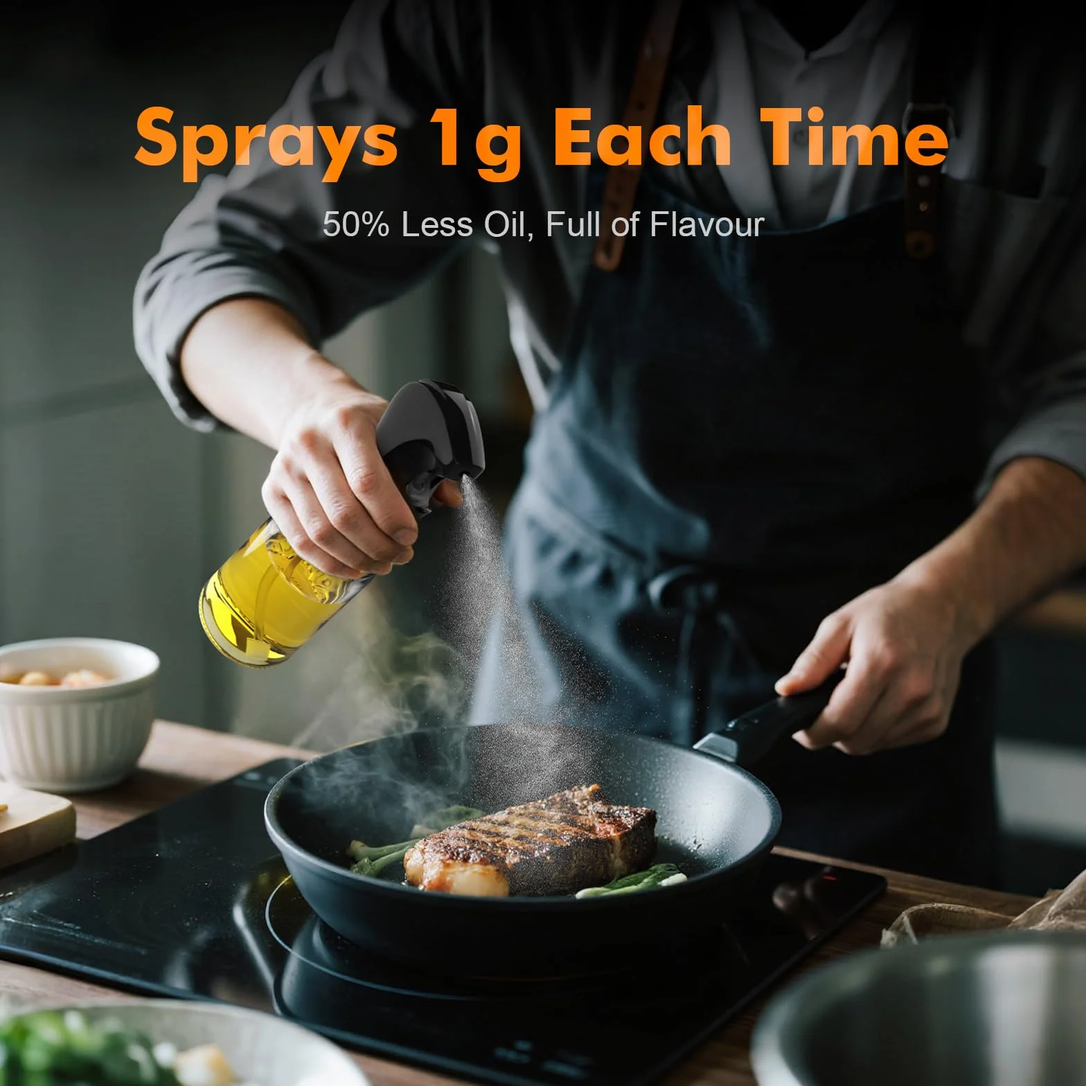 GRIFEMA Szklany Spray do Oleju 200 ml – Do Piekarnika i Frytkownicy Beztłuszczowej, Dyspenser Bez Kapania z Regulowaną Dyszą, Wielokrotnego Użytku do Oliwy i Octu, GE2003B