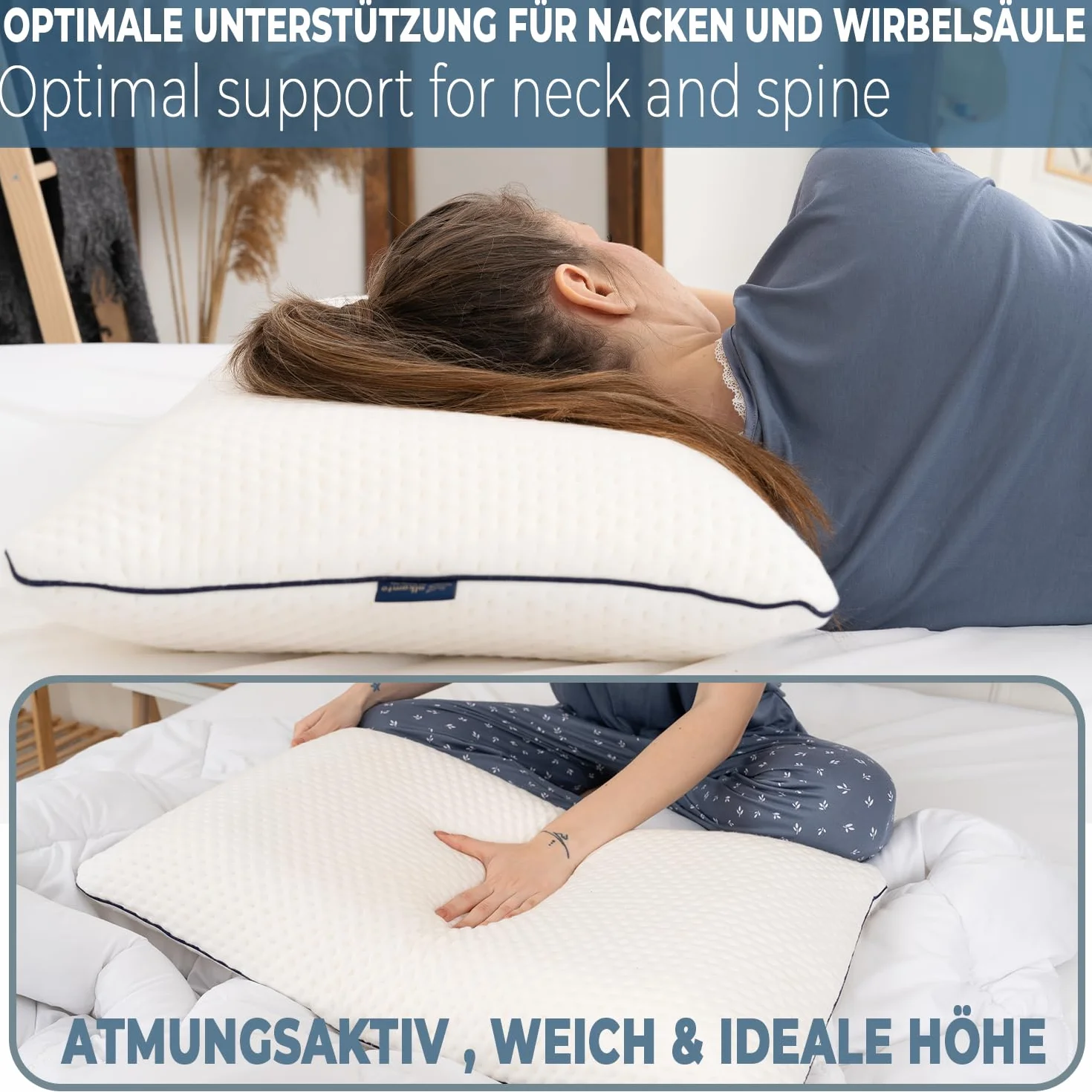 alkamto Poduszka z pianki memory 70x45 cm Ergonomiczna poduszka podpierająca kark Certyfikat Oeko-Tex