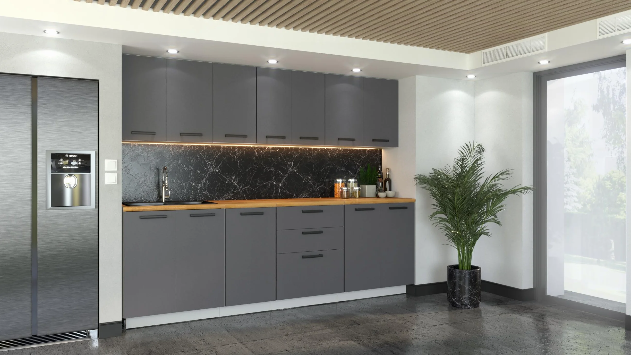 Szafka kuchenna dolna 60x82x47 cm kolor Grafit, Matowa –stojąca, do zestawów, z płyty laminowanej, bez blatu, mebel kuchenny pod zabudowe, moduł kuchenny
