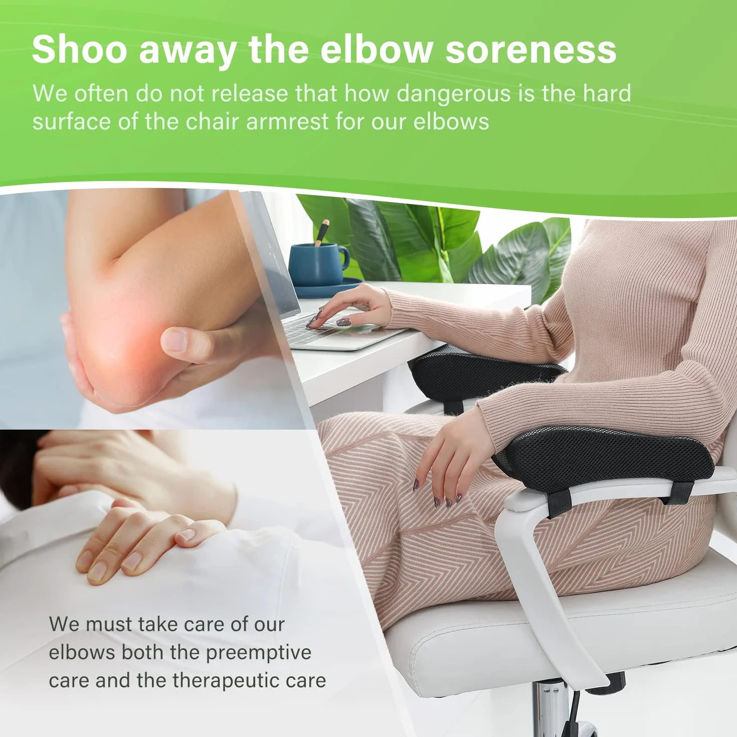 LargeLeaf Krzesło Armrest Poduszka na łokcie Poduszka Pressure Relief Office Chair Gaming Chair Armrest with Memory Foam Armrest Pads 2-częściowy zestaw krzeseł (ergonomiczny + żel chłodzący)