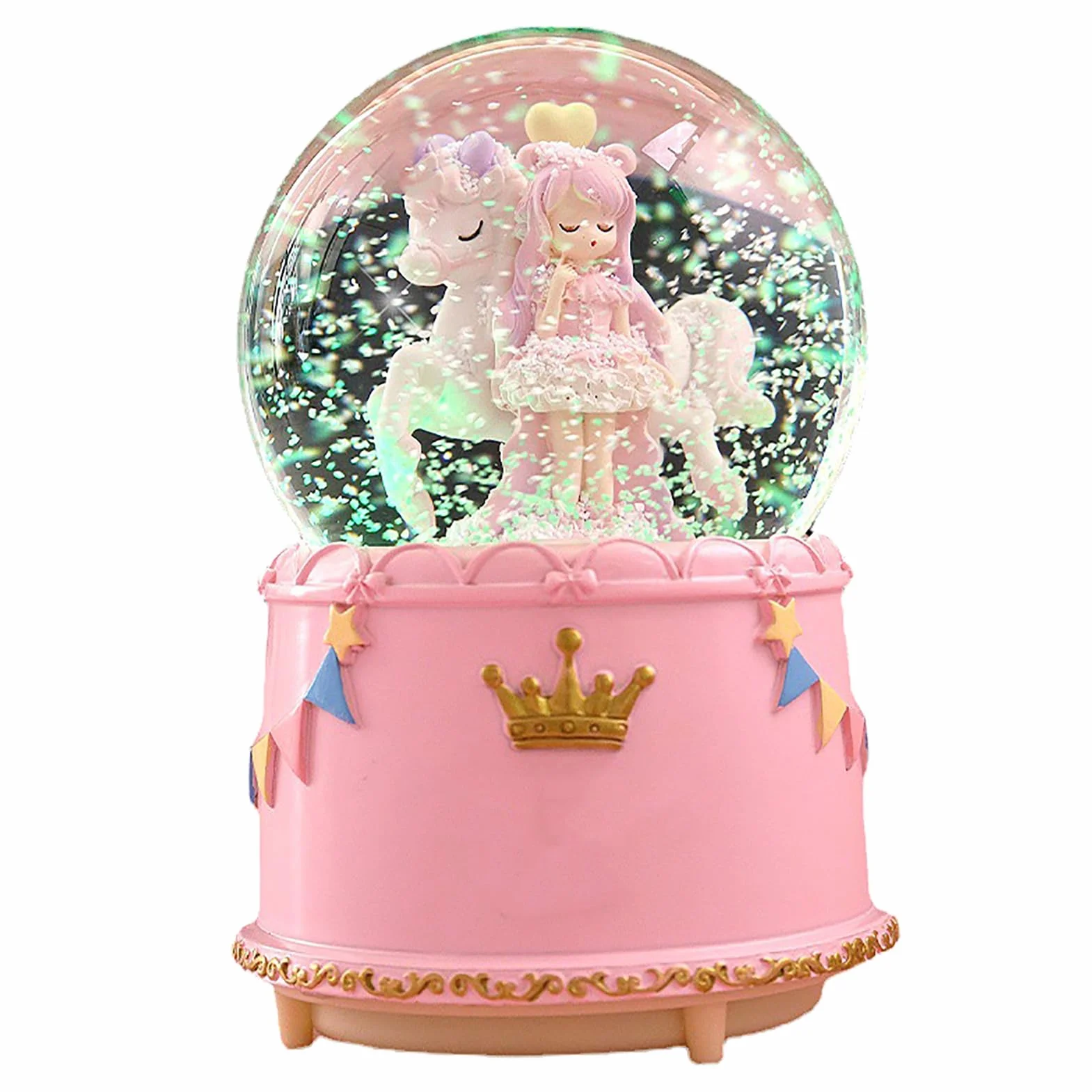 SEAFRONT Cartoon Look Snow Globe Crystal Ball Box z Mechanizmem Muzycznym dla Kobiet Przezroczysty Kryształowy Ornament
