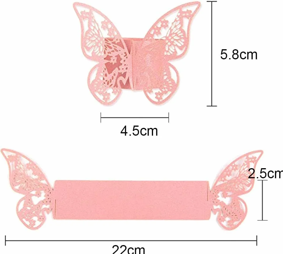 LATRAT 50 sztuk papieru 3D motyl serwetki pierścienie na serwetki bankietowe dekoracja stołu serwetki na wesele, hotel, stół, dekoracja imprezowa
