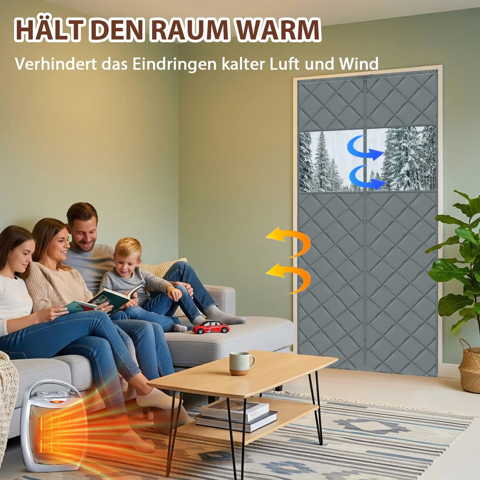 Magnetyczna zasłona na drzwi, ochrona przed zimnem, 90 x 210 cm, 420 g/㎡, zasłona termiczna na drzwi, samoprzylepna, z przezroczystym oknem, wodoszczelna, przed zimnem i wysoką temperaturą, do użytku