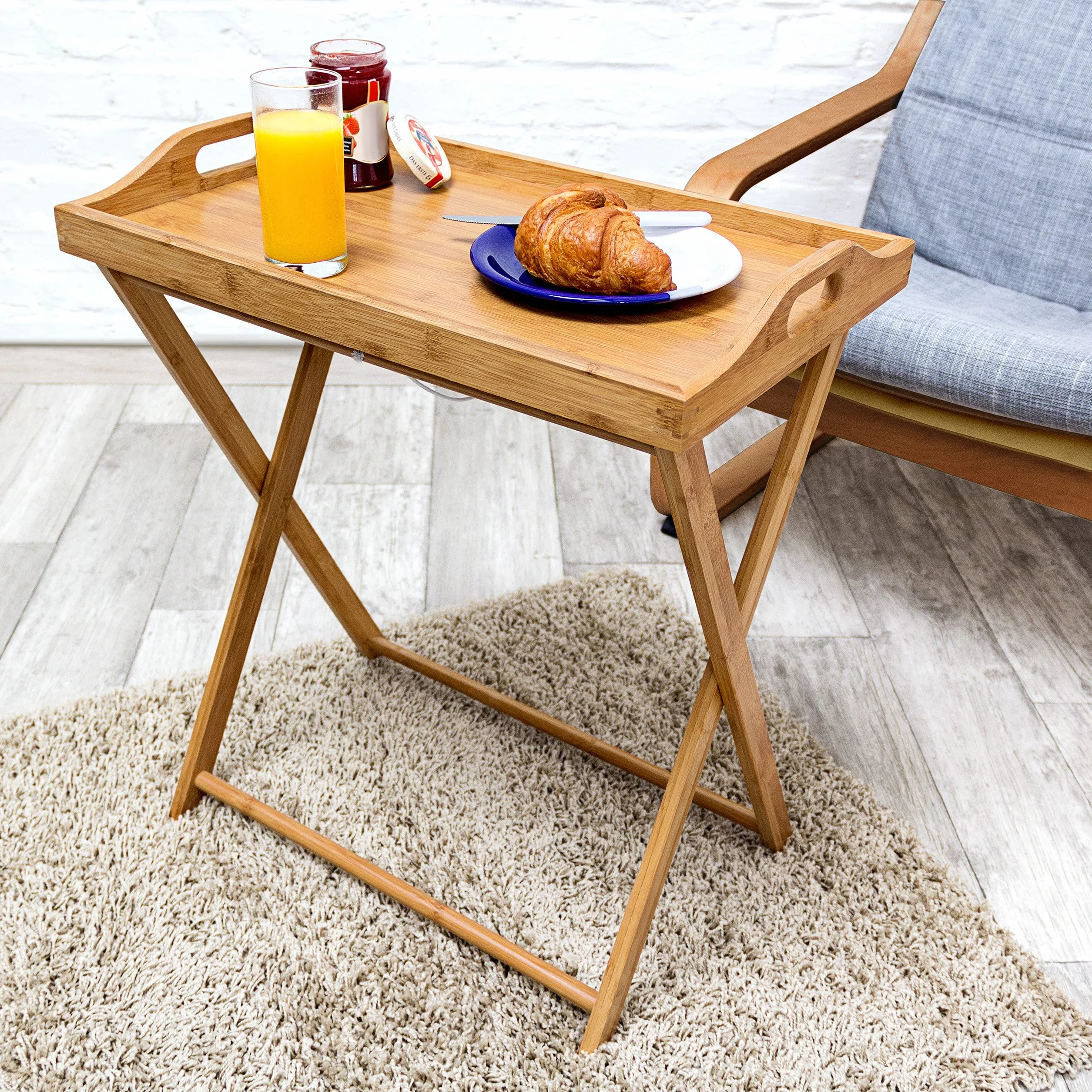 Relaxdays bambusowa taca śniadaniowa składany stolik na laptopa 63,5 x 55 x 35 cm jasnobrązowy