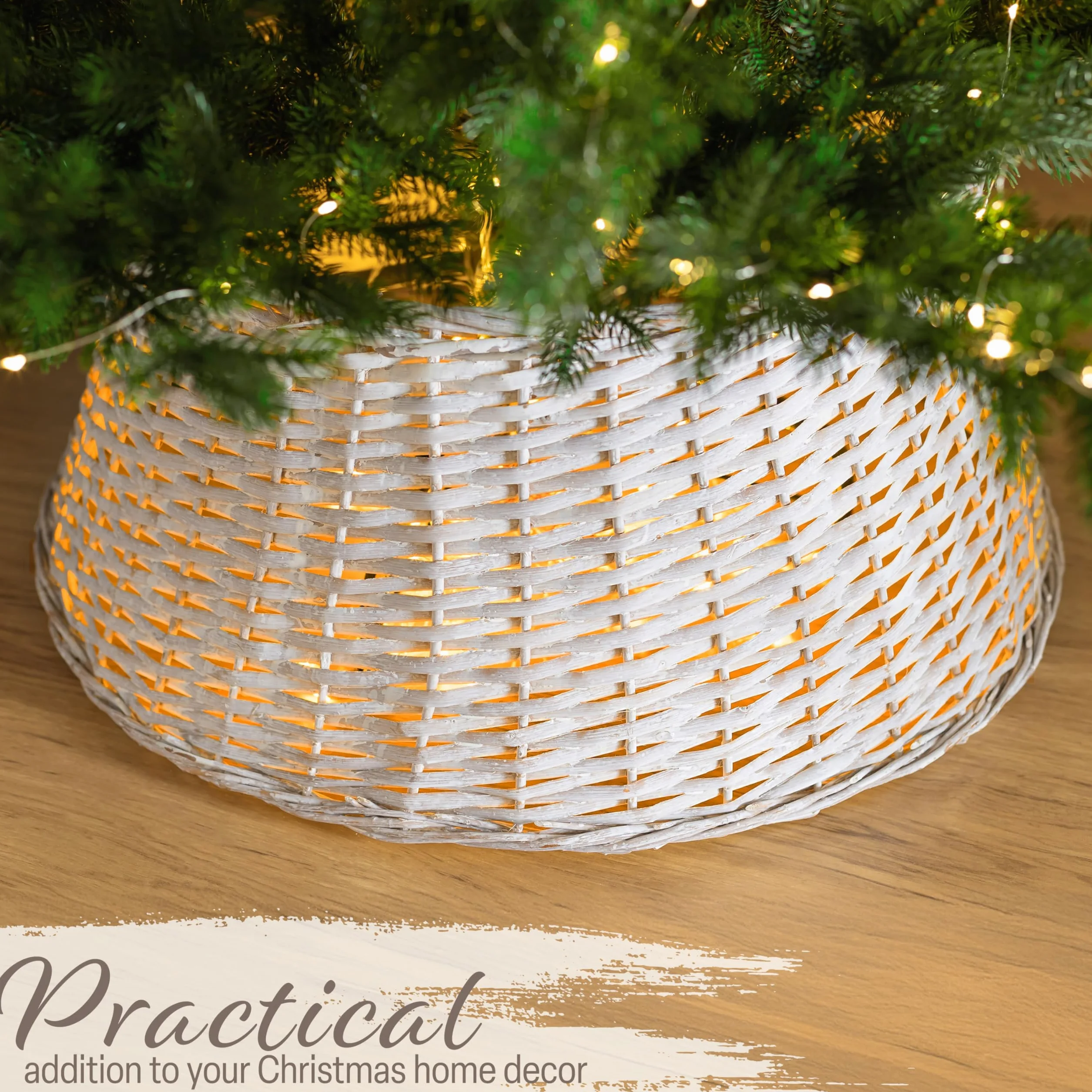 DECO EXPRESS Spódnica choinkowa tkana osłona podstawy 36 cm x 28 cm beżowa wierzba dekoracja bożonarodzeniowa