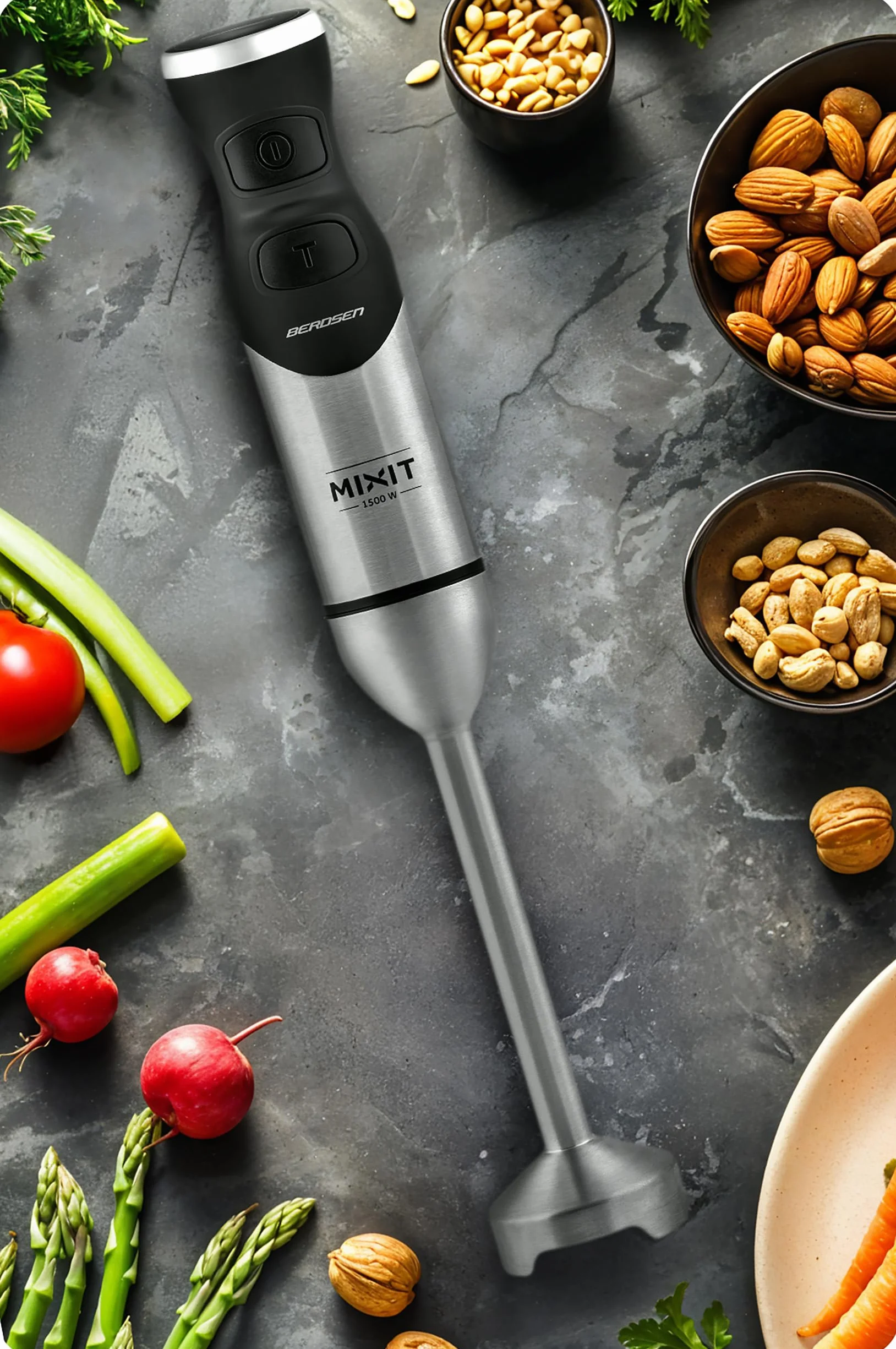 Berdsen Blender reczny 375300 1500 W wielofunkcyjny zestaw 6 w 1 tytanowe ostrze kruszy lod turbo 20 predkosci BPA free stal inox