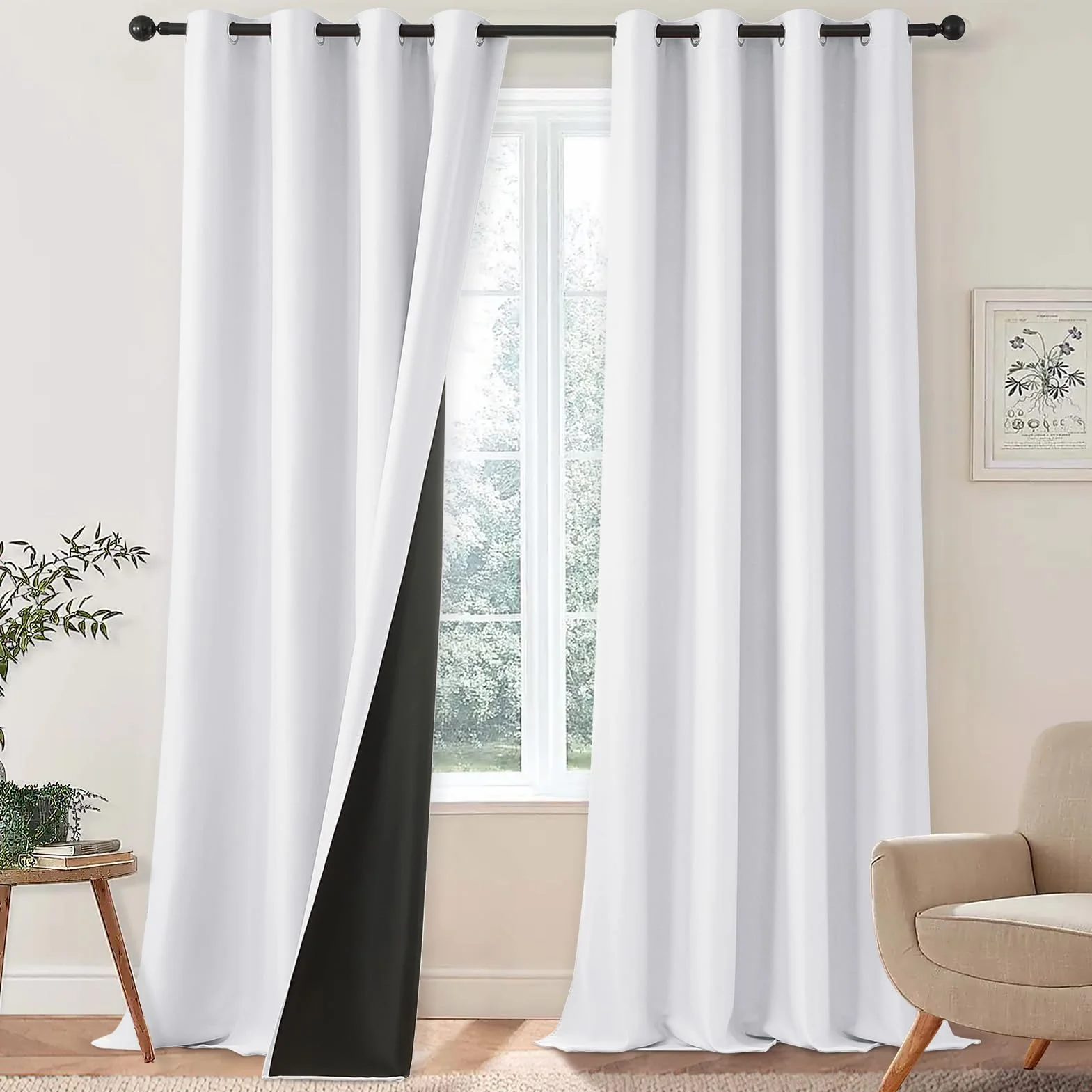 MRTREES Zasłony Zaciemniające Blackout Curtain Białe Gruby Materiał Termiczne Zestaw 2 Sztuk