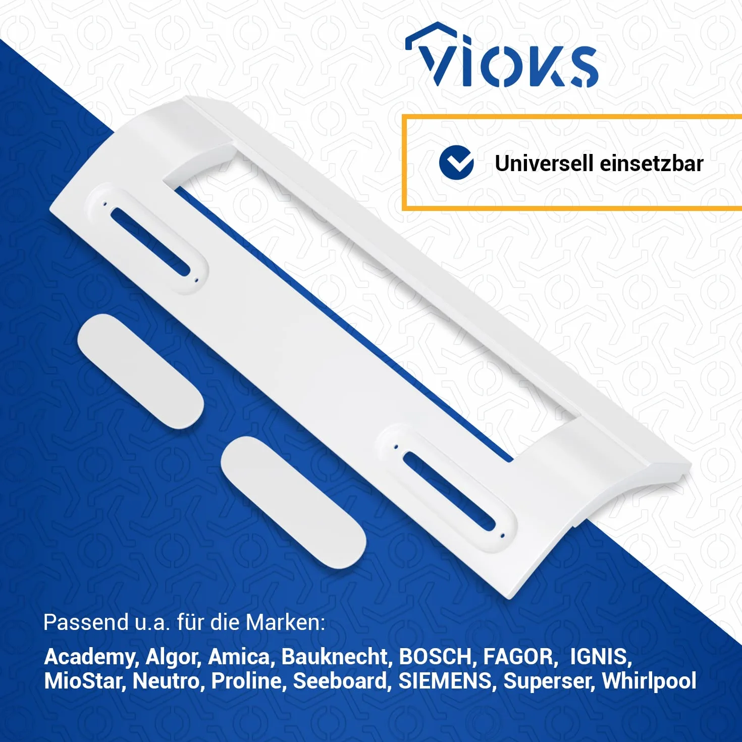 VIOKS Uniwersalny uchwyt do lodówki 200 x 70 x 45 mm i biały uchwyt do drzwi z odległością mocowania 82-163 mm