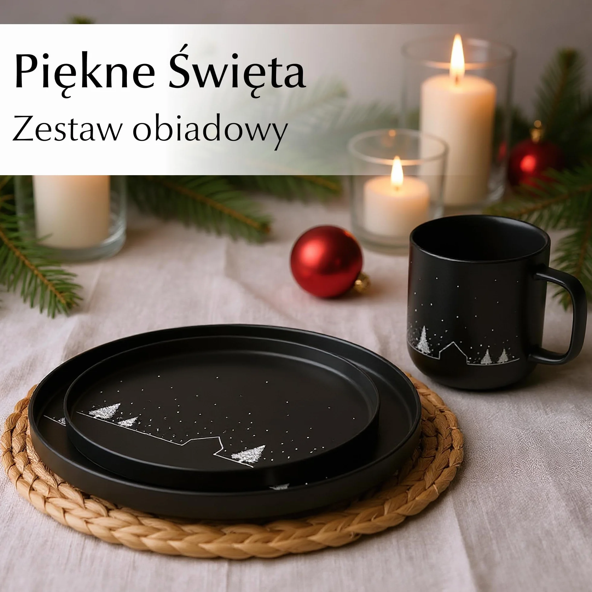 MIAMIO – Zestaw Waresów Bożonarodzeniowych 12 Sztuk/Zestaw Talerzy Bożonarodzeniowych z Kubkami w Minimalistycznym Designie (Serwis dla 4 osób) / Odpowiedni do Zmywarki i Mikrofali – Kolekcja Vinter