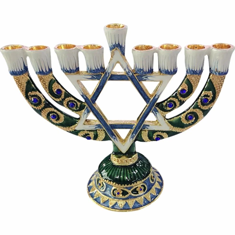 Chanukah Menorah Candelabrum antyczny świecznik festiwal ozdobiony klejnotami świecznik stół centralny
