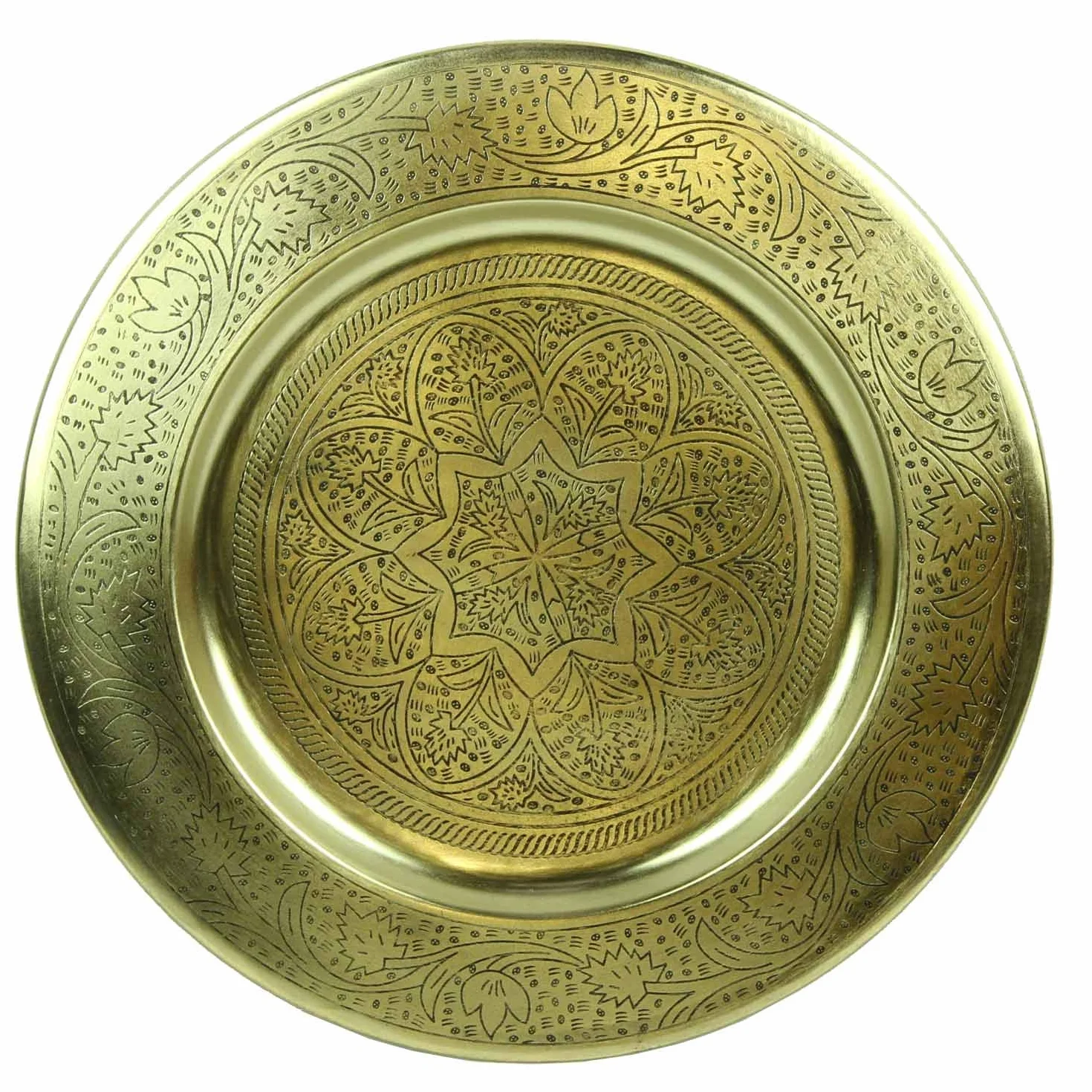 Marokańska taca do serwowania Nermin Ø 50 cm okrągła metal antyczne złoto orientalna na herbatę Boho Chic dekoracja stołu
