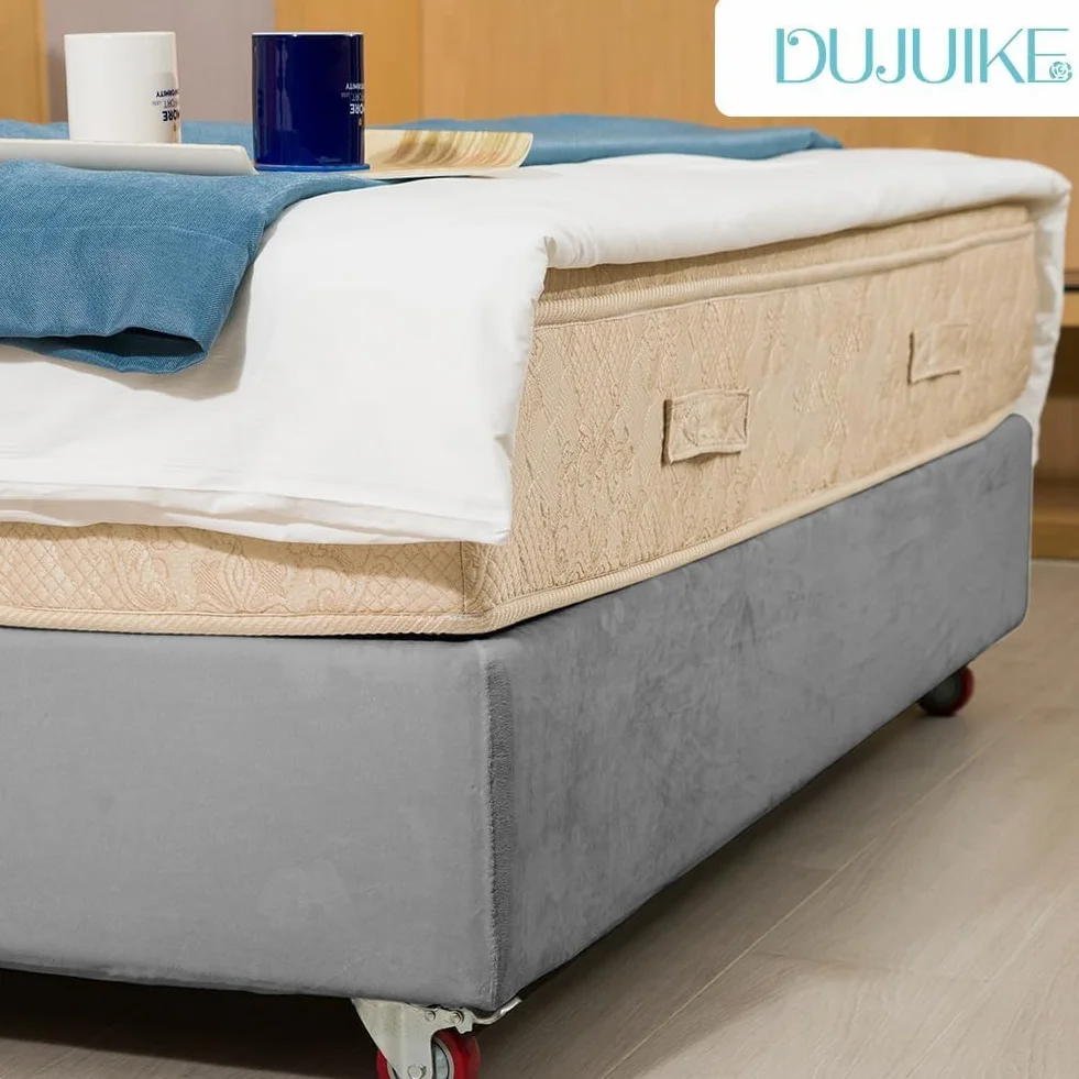 DUJUIKE Aksamitna osłona ramy łóżka z elastyczną spódnicą, łatwa instalacja, jasny szary, szerokość 150-160 cm
