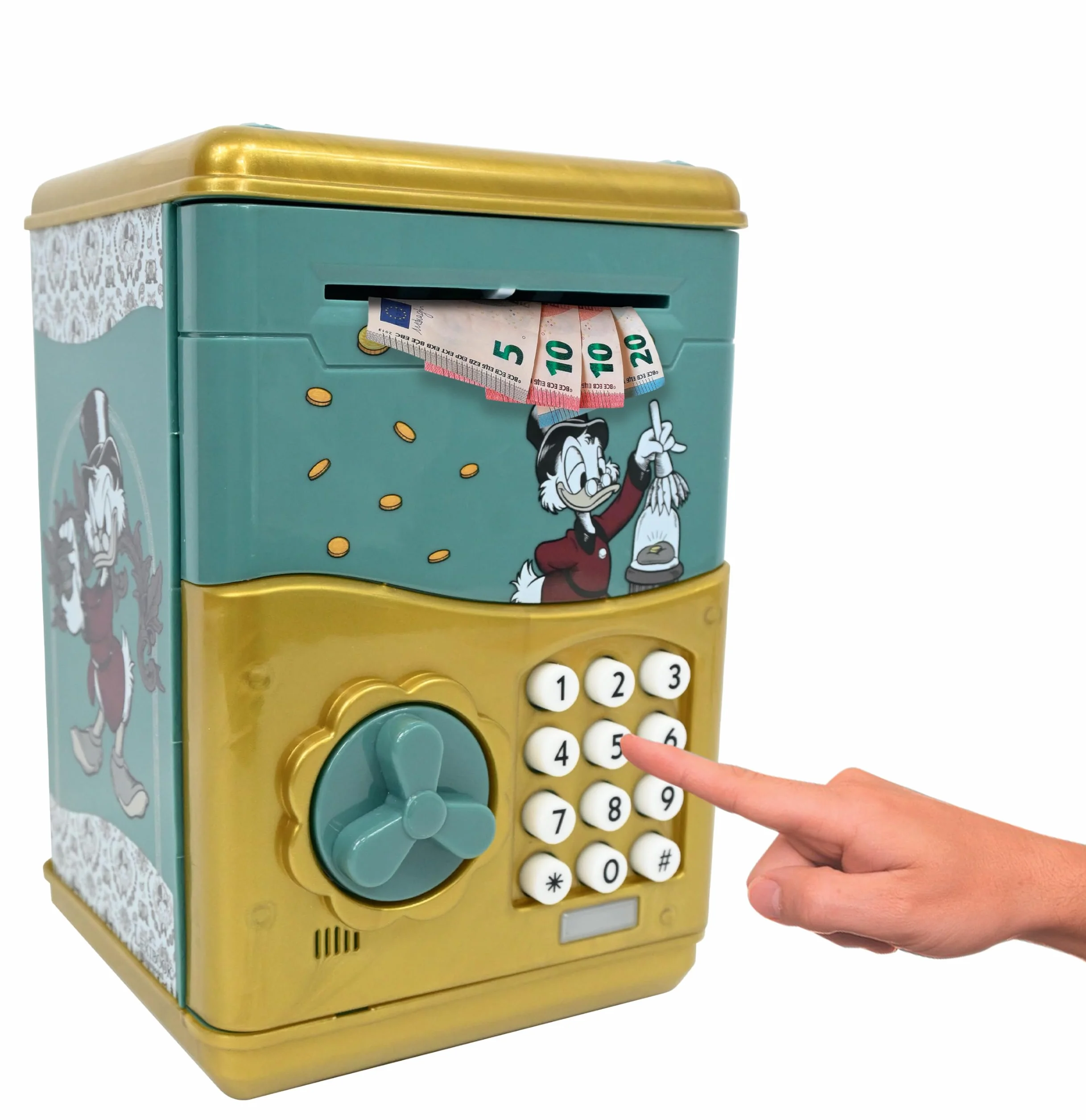 Lexibook, Disney Classics, Elektroniczna Skarbonka SknerUS, Efekty Dźwiękowe i Świetlne, 9 Utworów Muzycznych w Zestawie, Zielony, Żółty, JG150SC