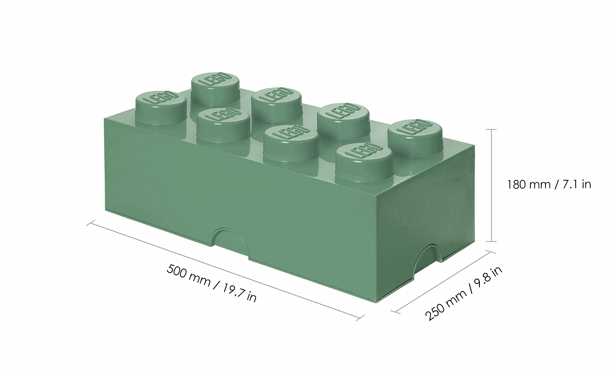 LEGO Klocek do przechowywania, 8 gałek, piaskowa zieleń, plastikowe pudełko do przechowywania z pokrywką, dla dzieci i dorosłych, idealny organizer na biurko i pudełko na zabawki, pojemność 12,1 l