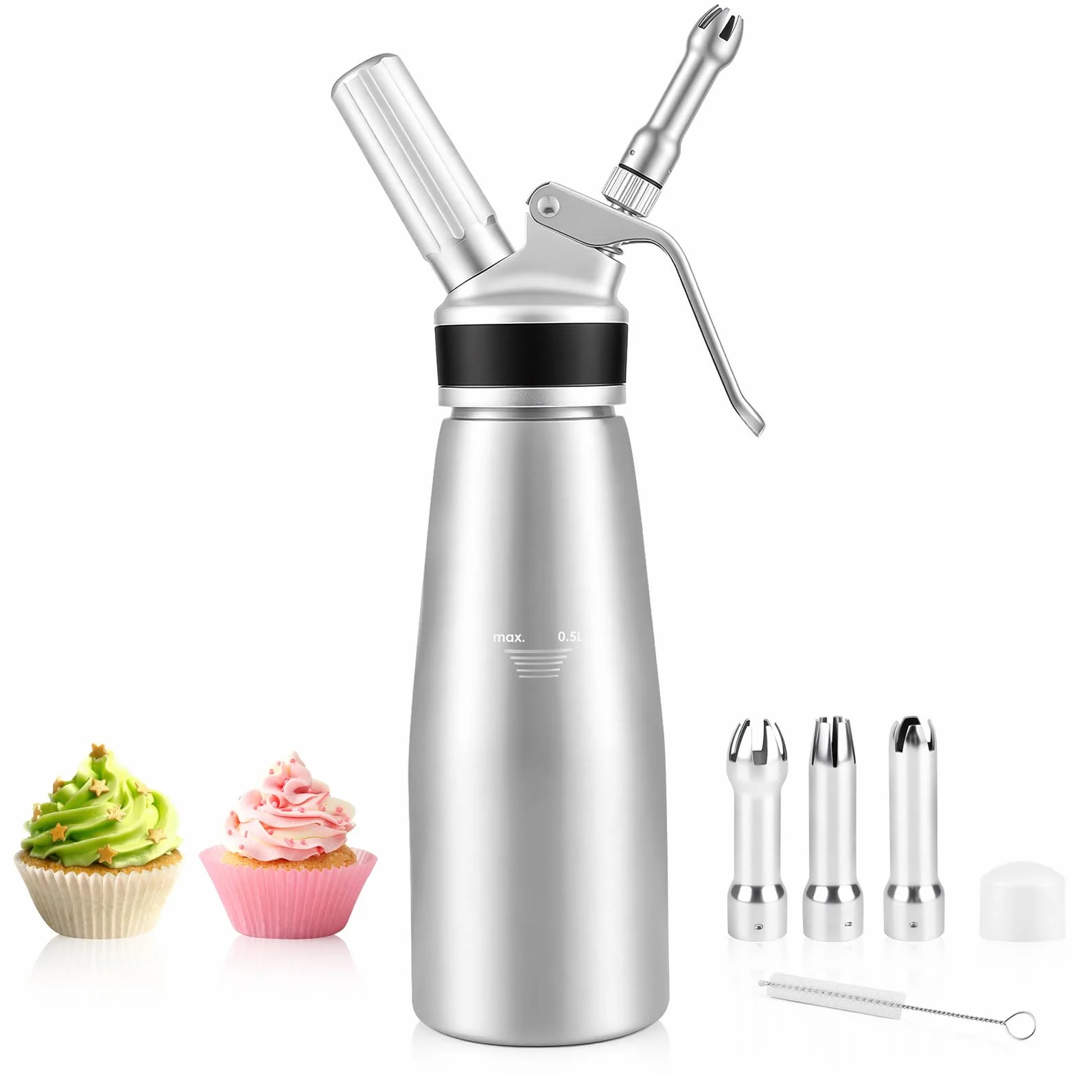 Syfon aluminiowy dozownik śmietany 500 ml z 3 dyszami ze stali nierdzewnej