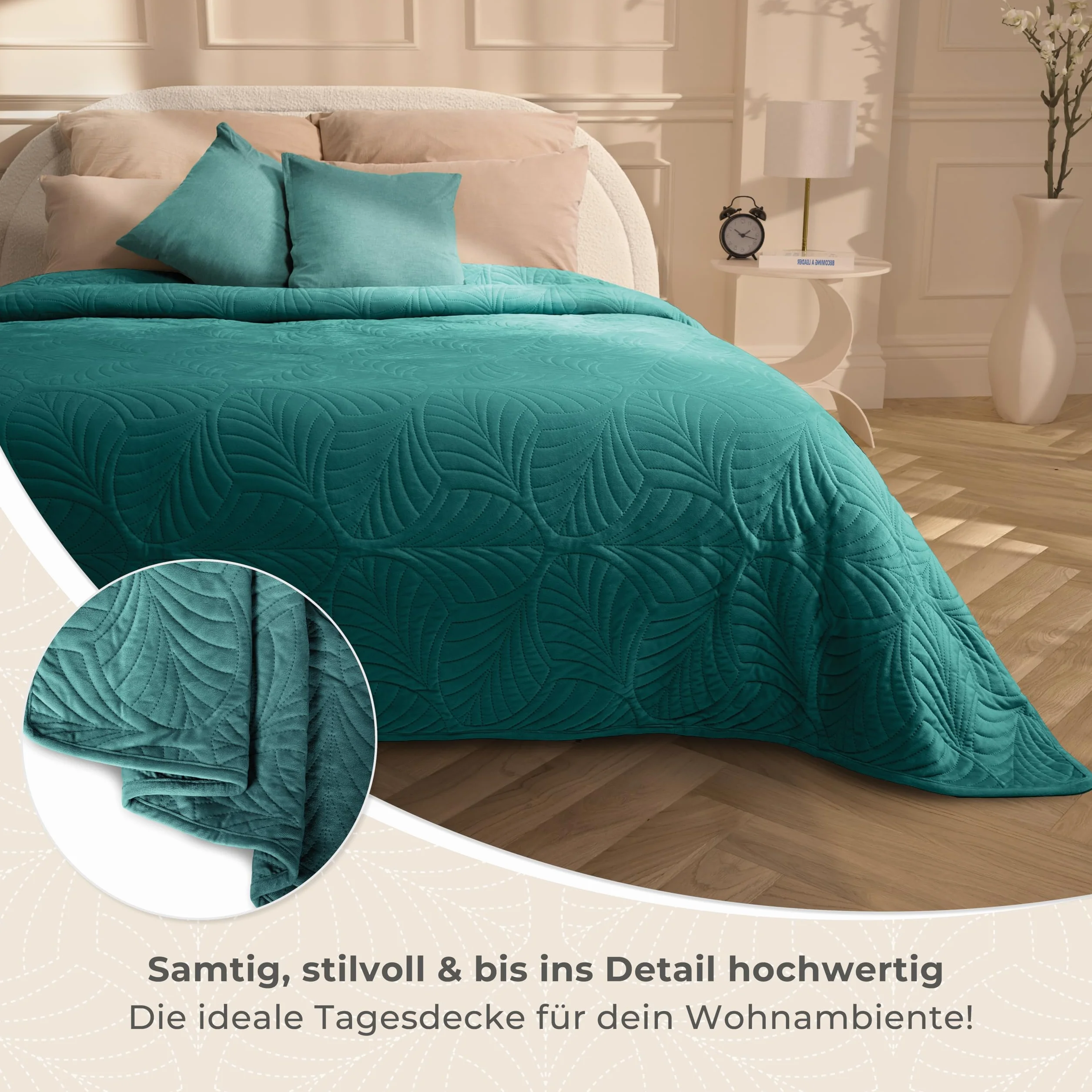 Gräfenstayn Narzuta aksamitna 240 x 260 cm z bezszwowym pikowaniem i wzorem z liści