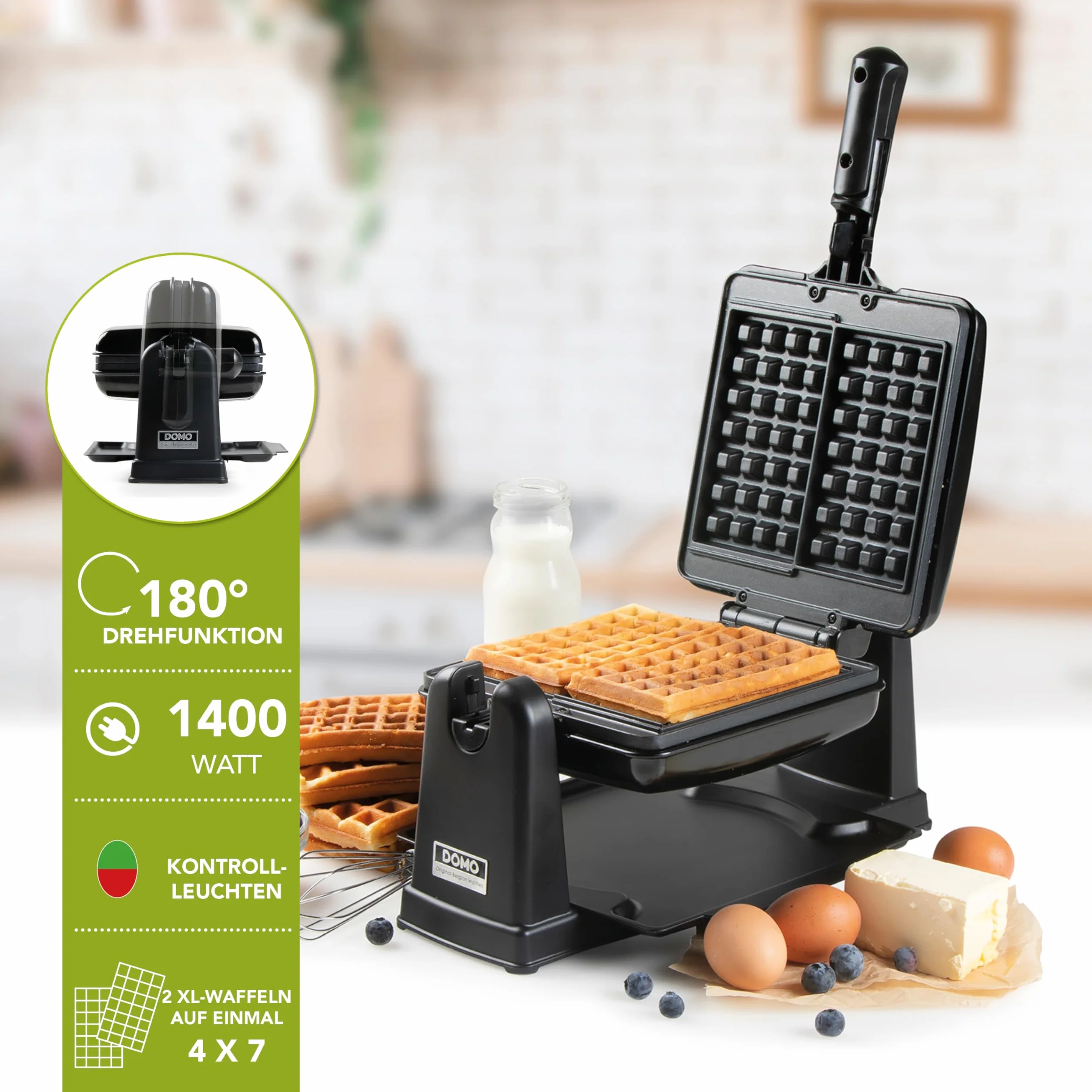 Domo DO9224W bk rottierendes Waffeleisen