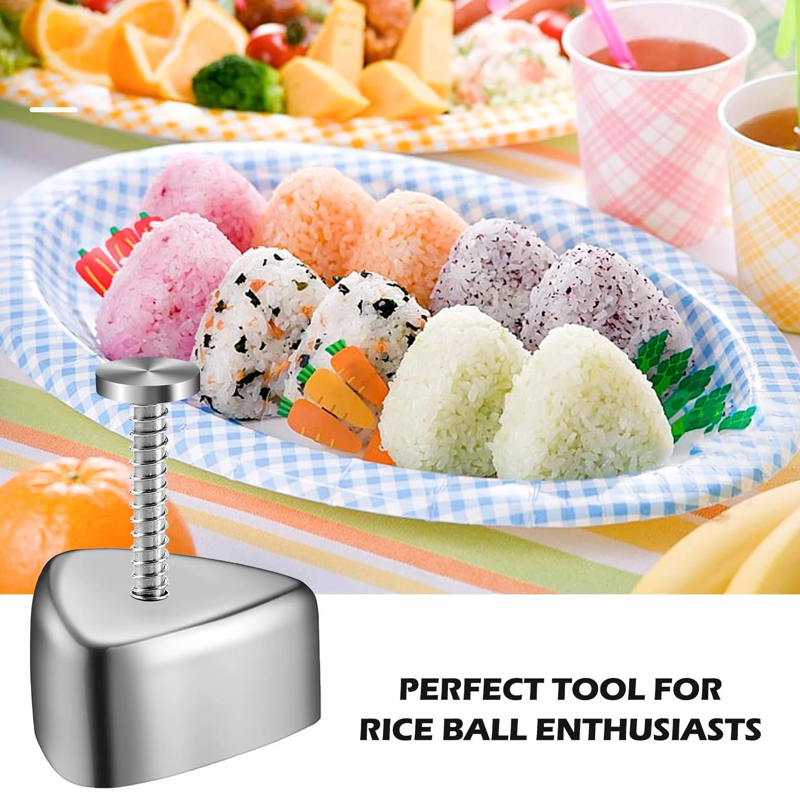 Bordeag Onigiri forma do sushi, 2 sztuki, forma do sushi, forma do sushi, ze stali nierdzewnej, kształt trójkąta, kuleczki ryżowe, narzędzie do samodzielnego wykonania, z łyżeczką do ryżu, do Onigiri