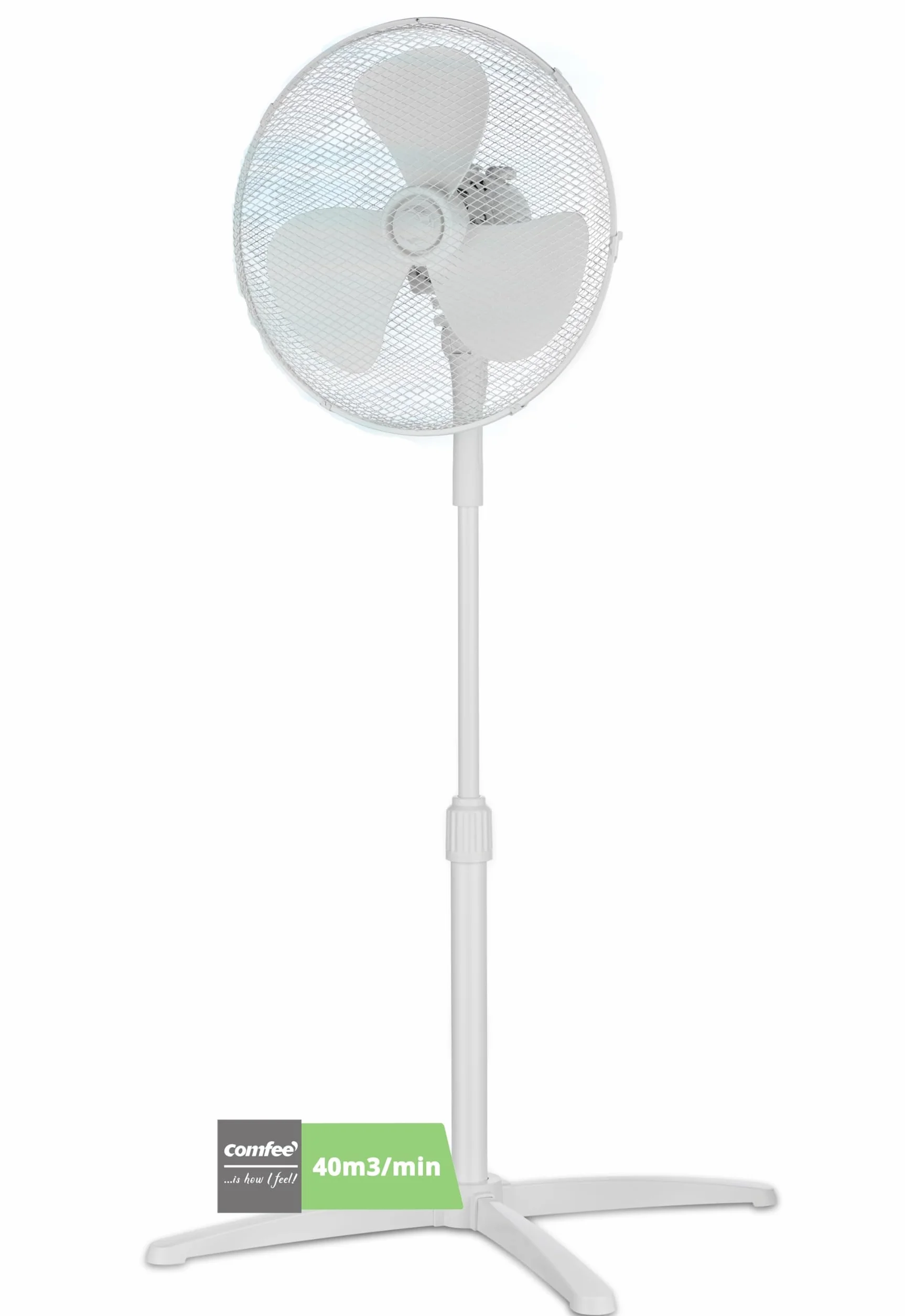 COMFEE' CFS40PW00A2 40 W wentylator stojący, 3 prędkości, oscylacja 90°, regulowana wysokość, biały