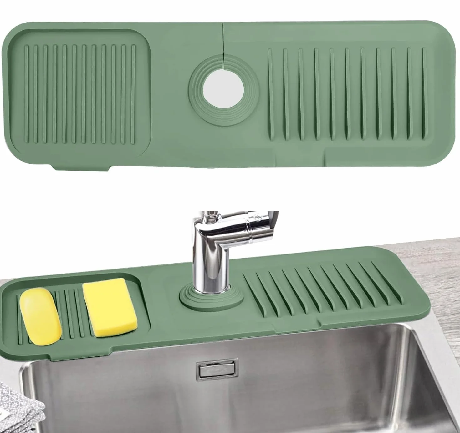 Kitchen Sink Splash Guard,45 x 14 cm silikonowa mata ociekowa do kranów 3,5-6 cm (zielona)