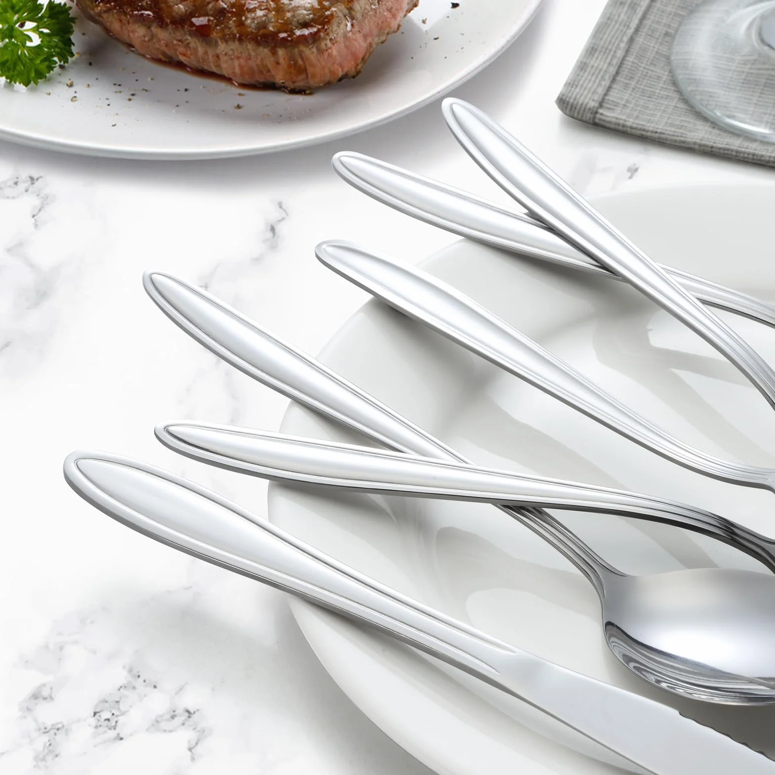 Hunnycook Zestaw sztućców dla 12 osób z nożem do steków, wysokiej jakości stal nierdzewna, 72 sztuki, elegancki zestaw sztućców z nożem, widelcem, łyżką, do domu/restauracji/na imprezę, nadaje się do