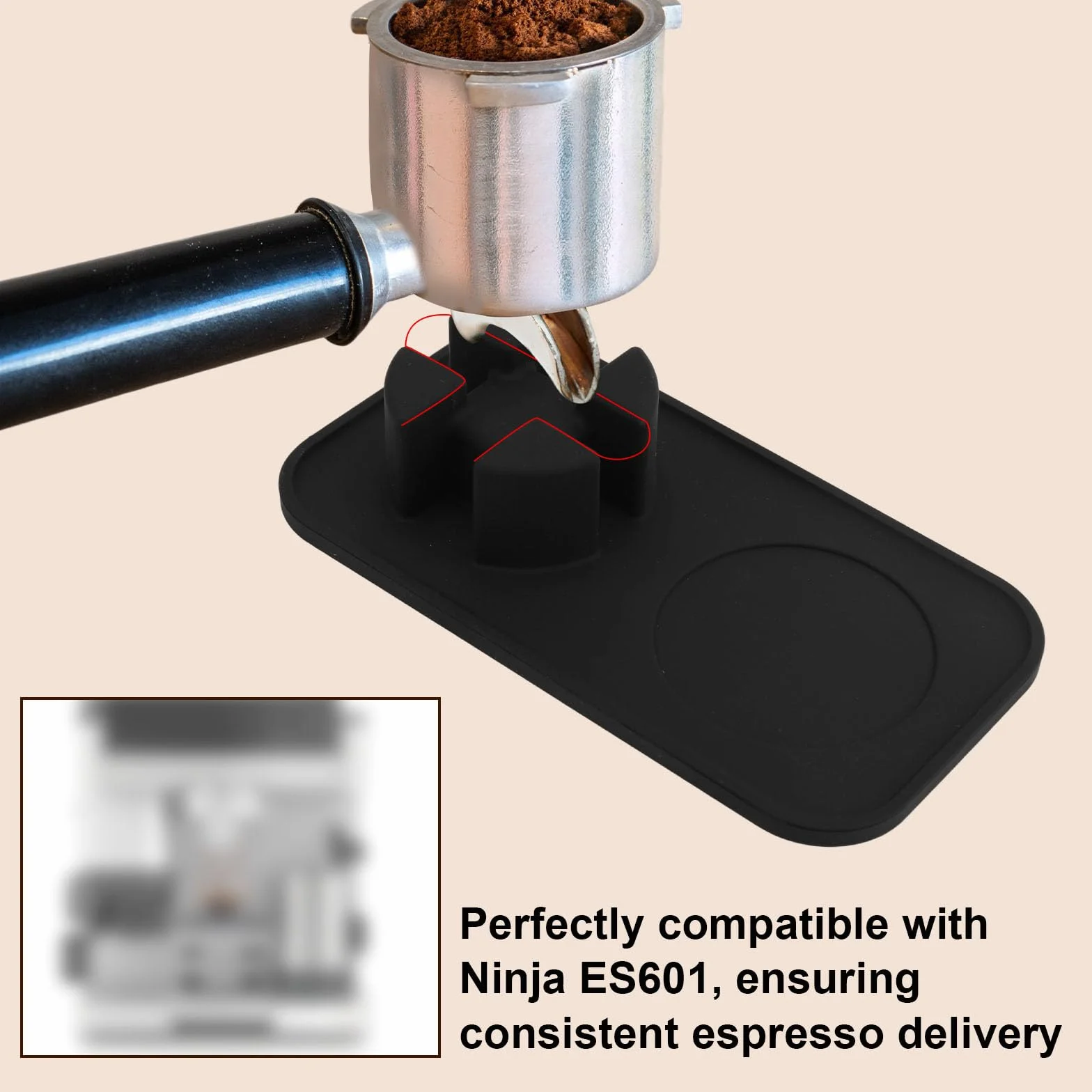 Mata Ubijania Ekspresu do Kawy Ninja Luxe Cafe ES601, Silikonowa Stacja Ubijania z Podstawą Antypoślizgową Niezbędne Akcesoria do Espresso (Czarny)