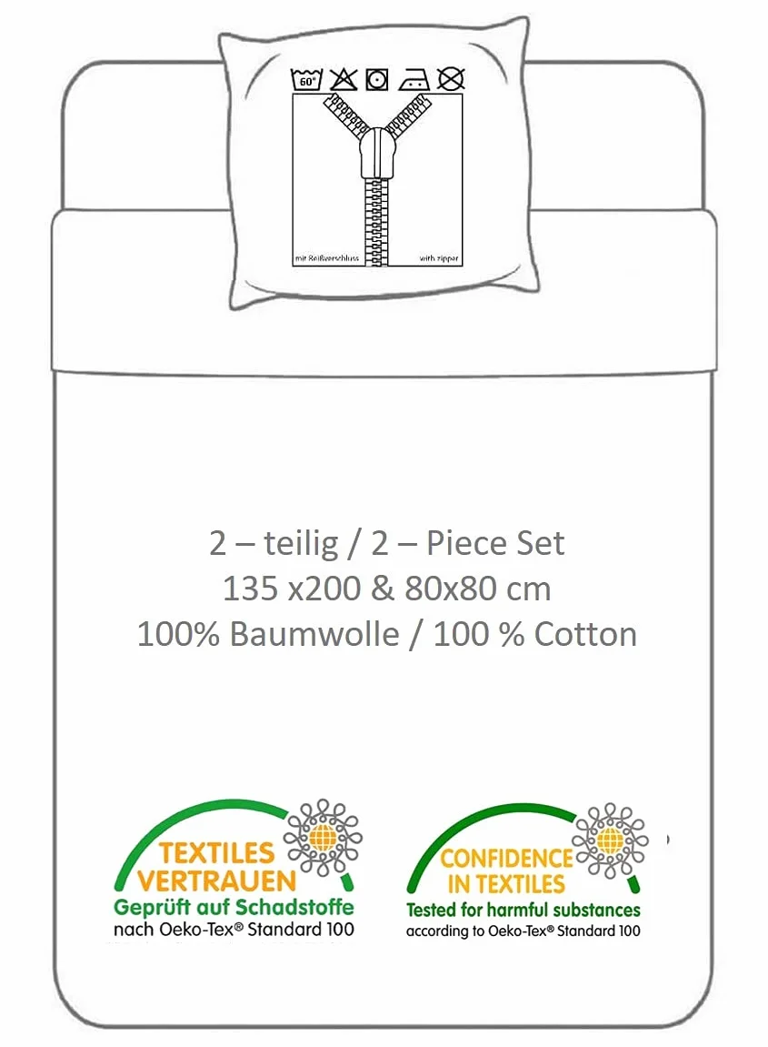 2-częściowy zestaw dwustronnej pościeli, 135 x 200 cm, 80 x 80 cm, bawełna, pościel dla chłopców i dziewczynek, Öko-Tex Standard 100, fast and Furious
