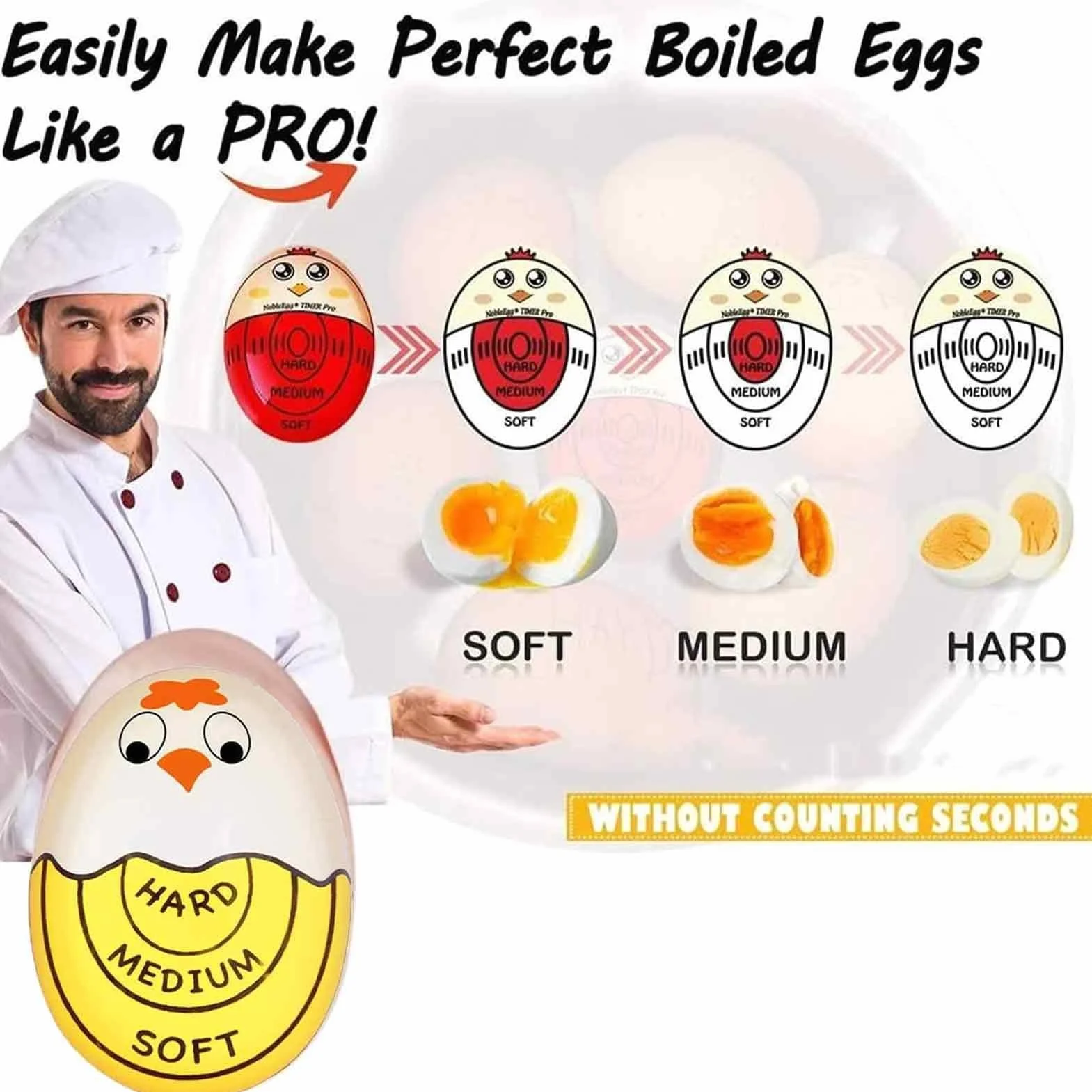 Hard Boiled Egg Timer, kolorowy gad?et zmieniaj?cy kolor do doskona?ych jaj, ?dzia do gotowania ?ywno?ci dla domu, Dorm, restauracji i gotowania, materia?: ?ywica, 2,17 x 1,57 x 1,26 cala