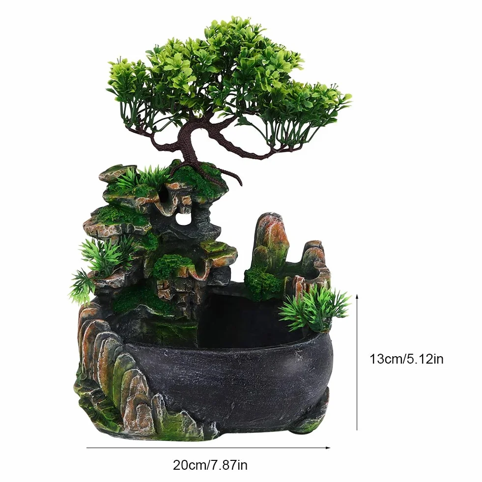 Fontanna na biurko, fontanna LED z wodospadem ze zmianą koloru, wewnętrzna fontanna na biurko do dekoracji biurka Symulacja Rockery Humidifier Decor (EU 220V)