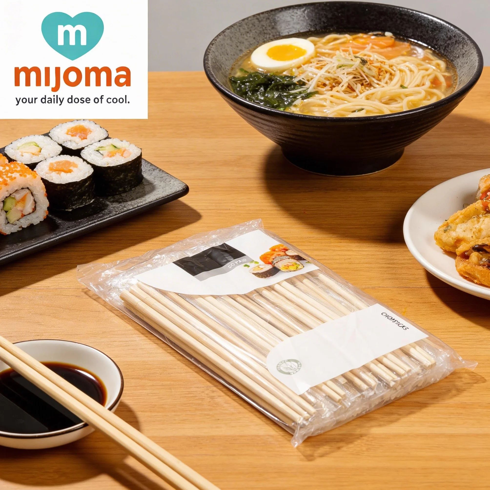 MIJOMA Pałeczki do jedzenia 50 par 19,5 cm – drewniane – do sushi, ramen i na wynos – lekkie i wygodne w użytku na co dzień i dla gości