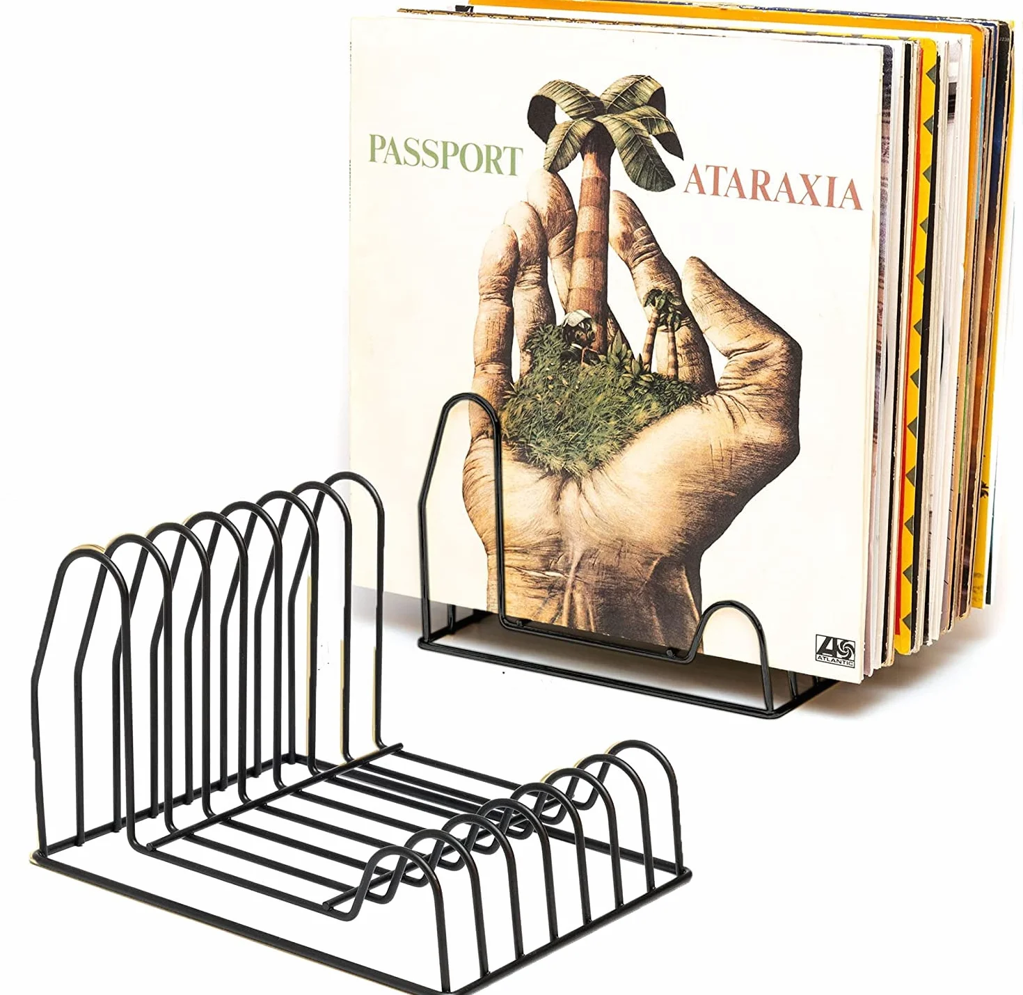draadwerk Stojak na płyty gramofonowe, stojak na 35 płyt winylowych, stojak na broszury | przechowywanie książek | stojak na gazety | dekoracja na płyty gramofonowe | czarny