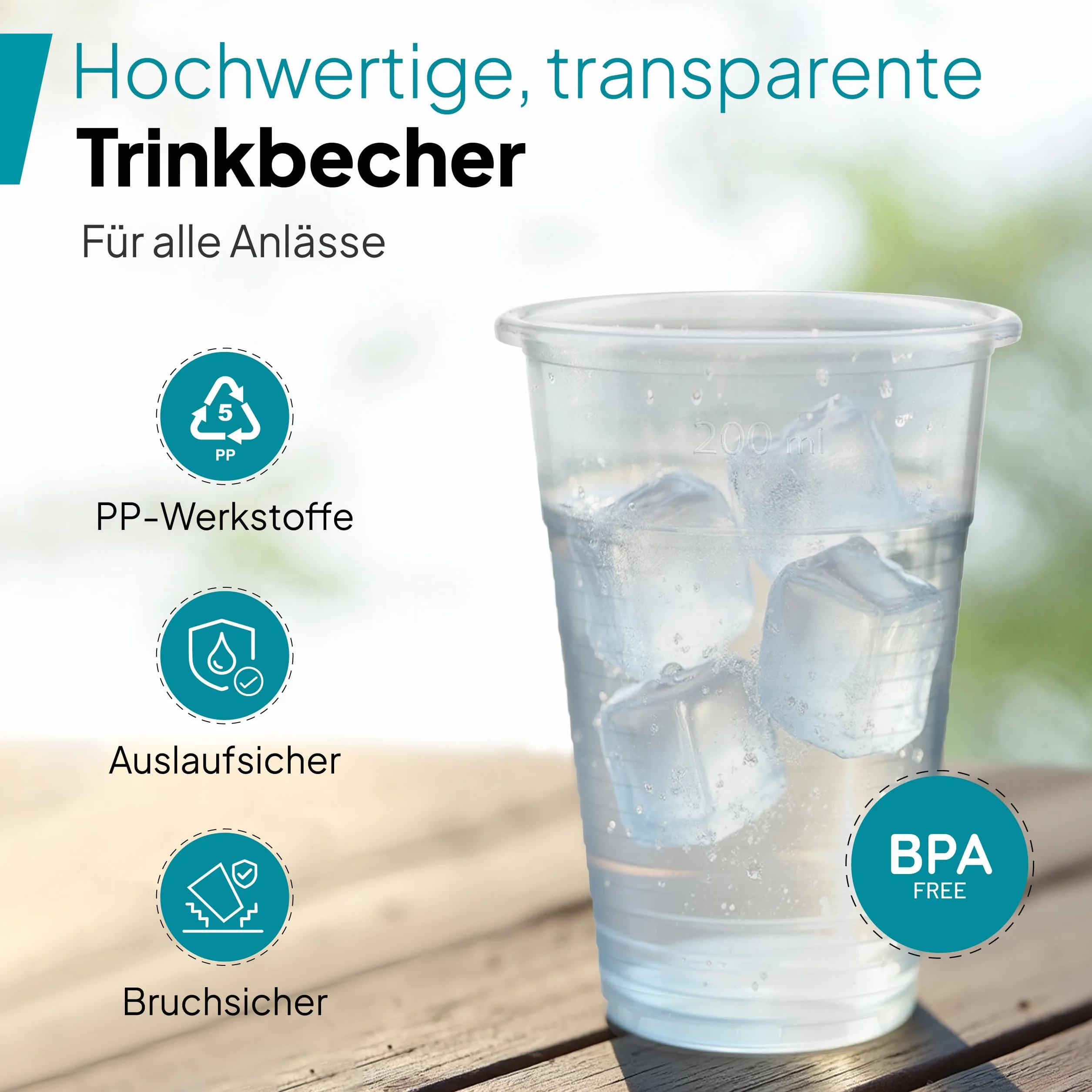Commerline Przezroczyste plastikowe kubki 0,2 l 1000 sztuk PP