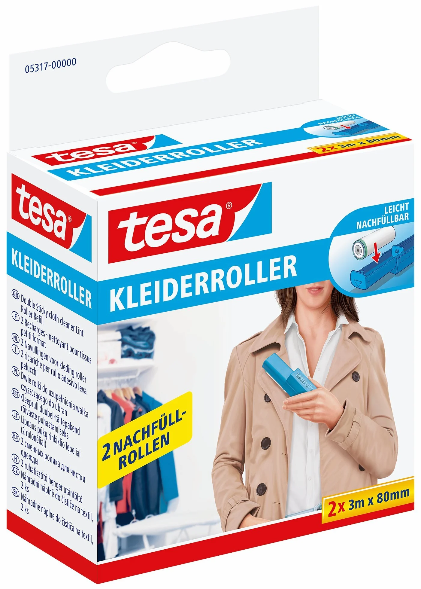 tesa Wałek na ubrania opakowanie uzupełniające, 2 x 3 m x 80 mm