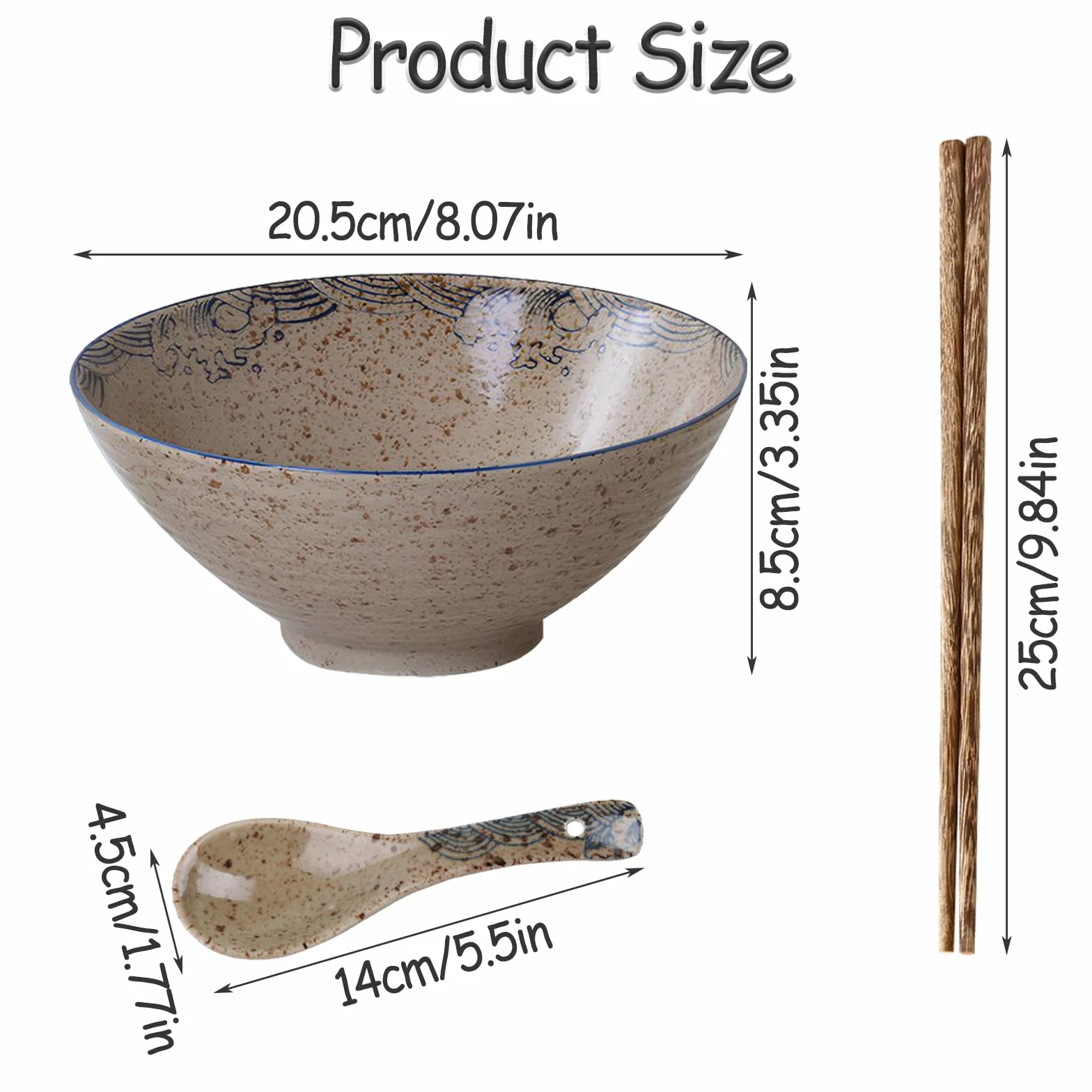 2 zestawy ceramiczna miska na ramen 1200 ml, zestaw misek ramenowych 1200 ml, duża japońska miska na zupę z makaronem, z pałeczkami i łyżką, do zupy ramenowej, makaronu, Macedonii, ryżu