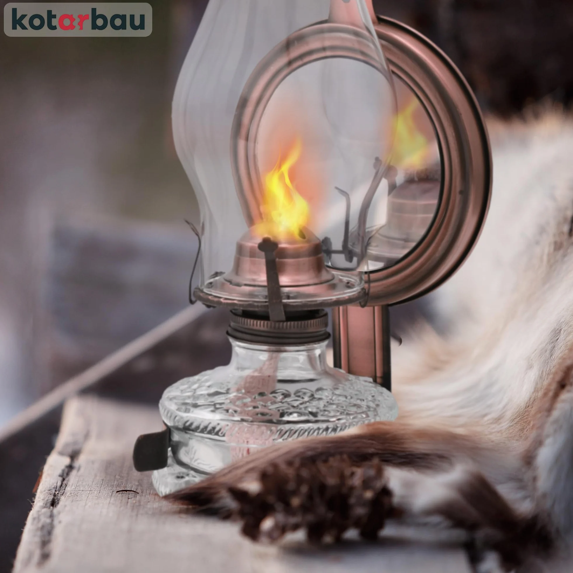 KOTARBAU ® Lampa naftowa 31cm z lustrem Stara miedź