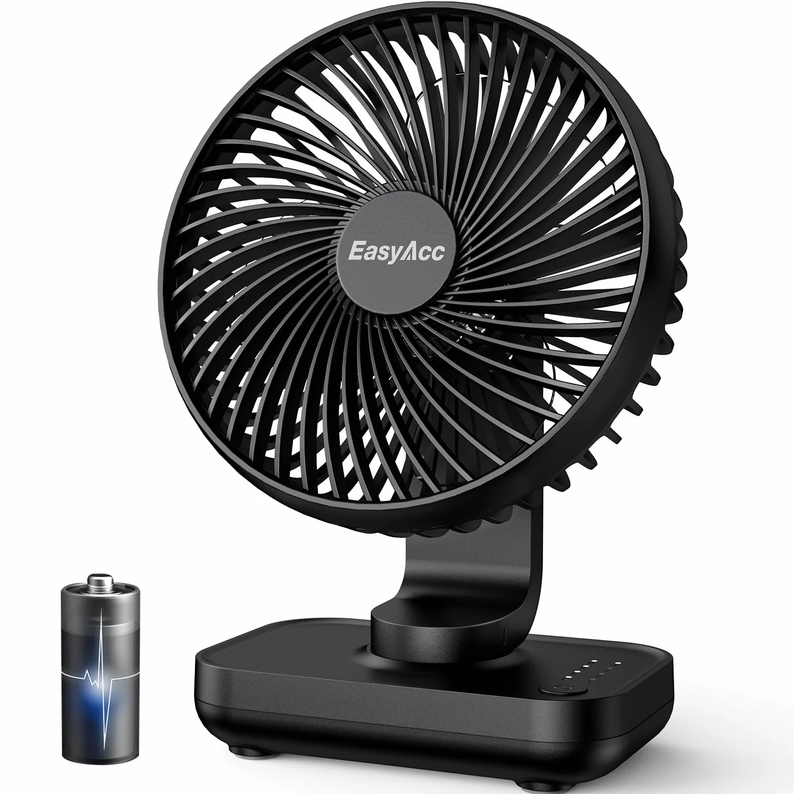 EasyAcc Wentylator stołowy Bateria Wentylator USB 4000 Bateria Małe przenośne 4-biegowe wentylatory Cichy mini akumulatorowy wentylator bazowy do domowego biura Biblioteka Kemping