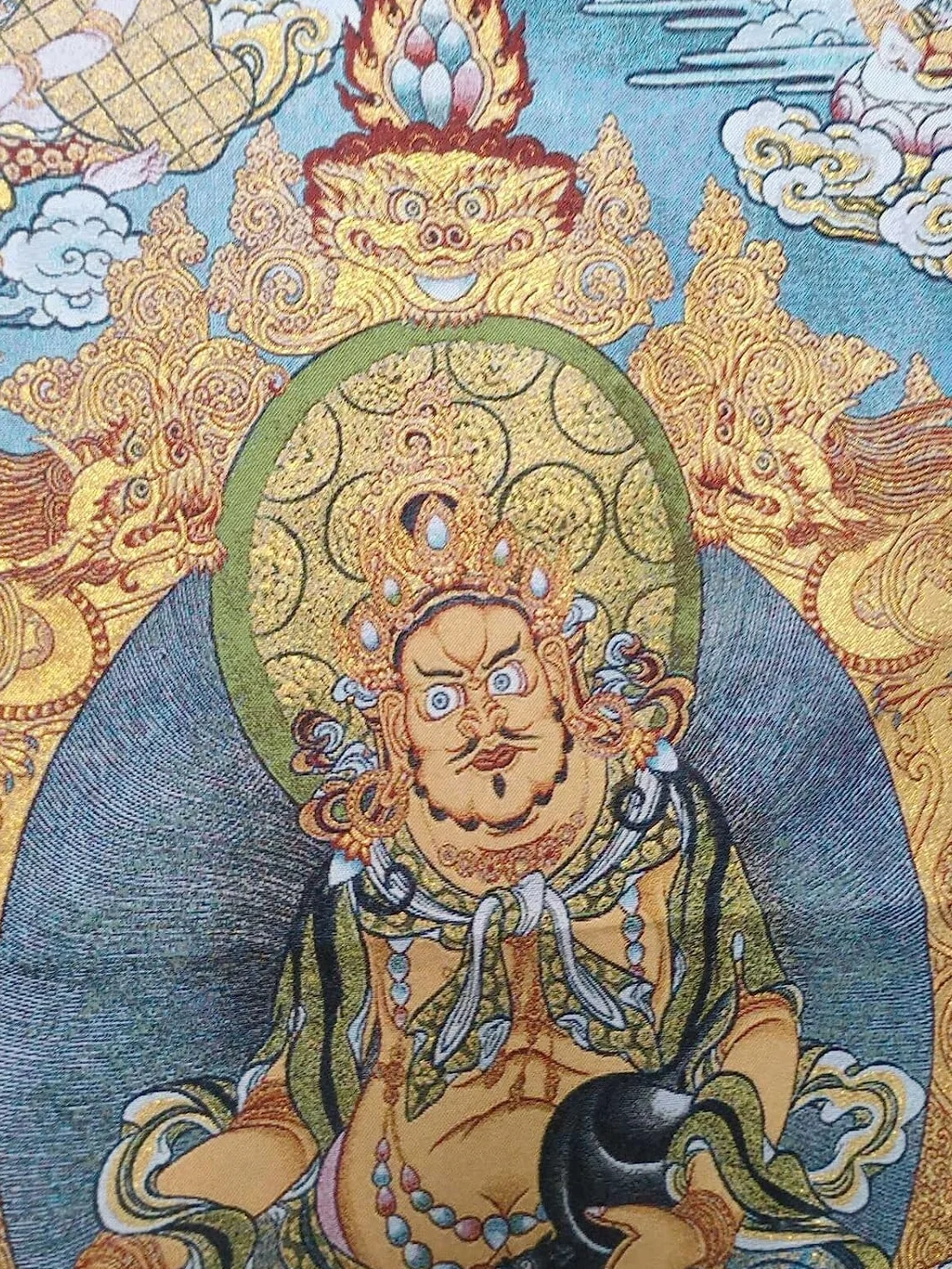 Haft tybetański thangka, thangka fengshui, jedwabny haft tybetański tybetański materiał jedwabny Bon religia żółty Tangka Thangka Mural Fengshui Wall Art do wystroju domu medytacja
