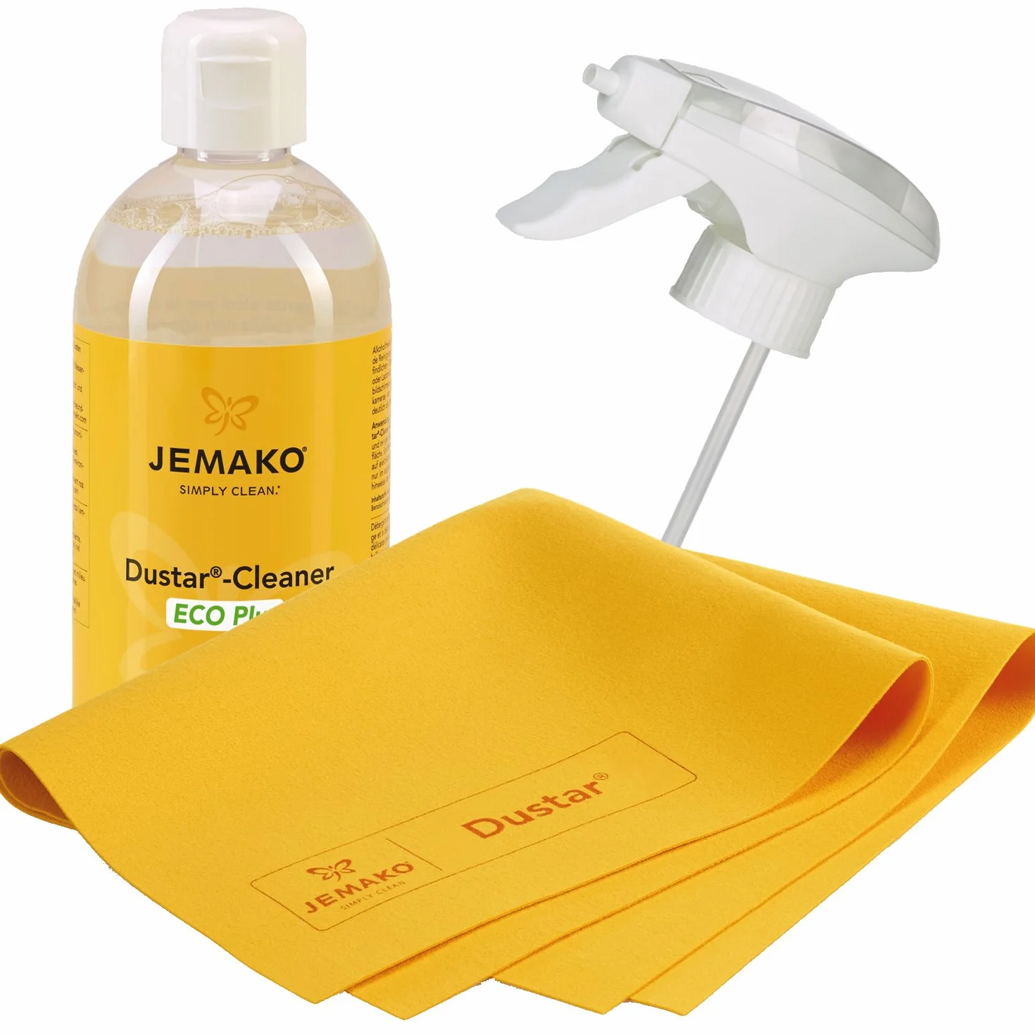 Zestaw do czyszczenia Dustar od Jemako, 500 ml, w składzie: ściereczka Dustar 35 x 40 i pompka piankowa