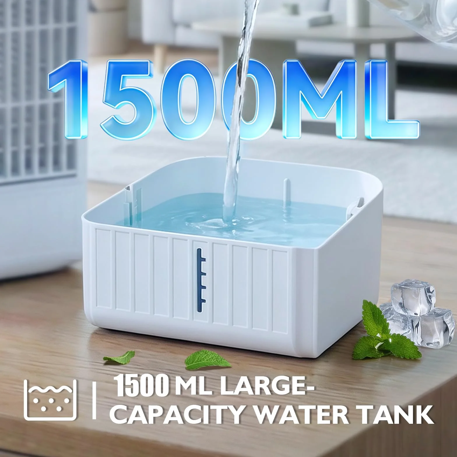 JONRRYIN Mini klimatyzator przenośny 4 w 1, mały klimatyzator z pilotem zdalnego sterowania, zbiornik na wodę 1500 ml, 4 prędkości, 2 tryby mgły, światło RGB, timer, wentylator z chłodzeniem wodnym