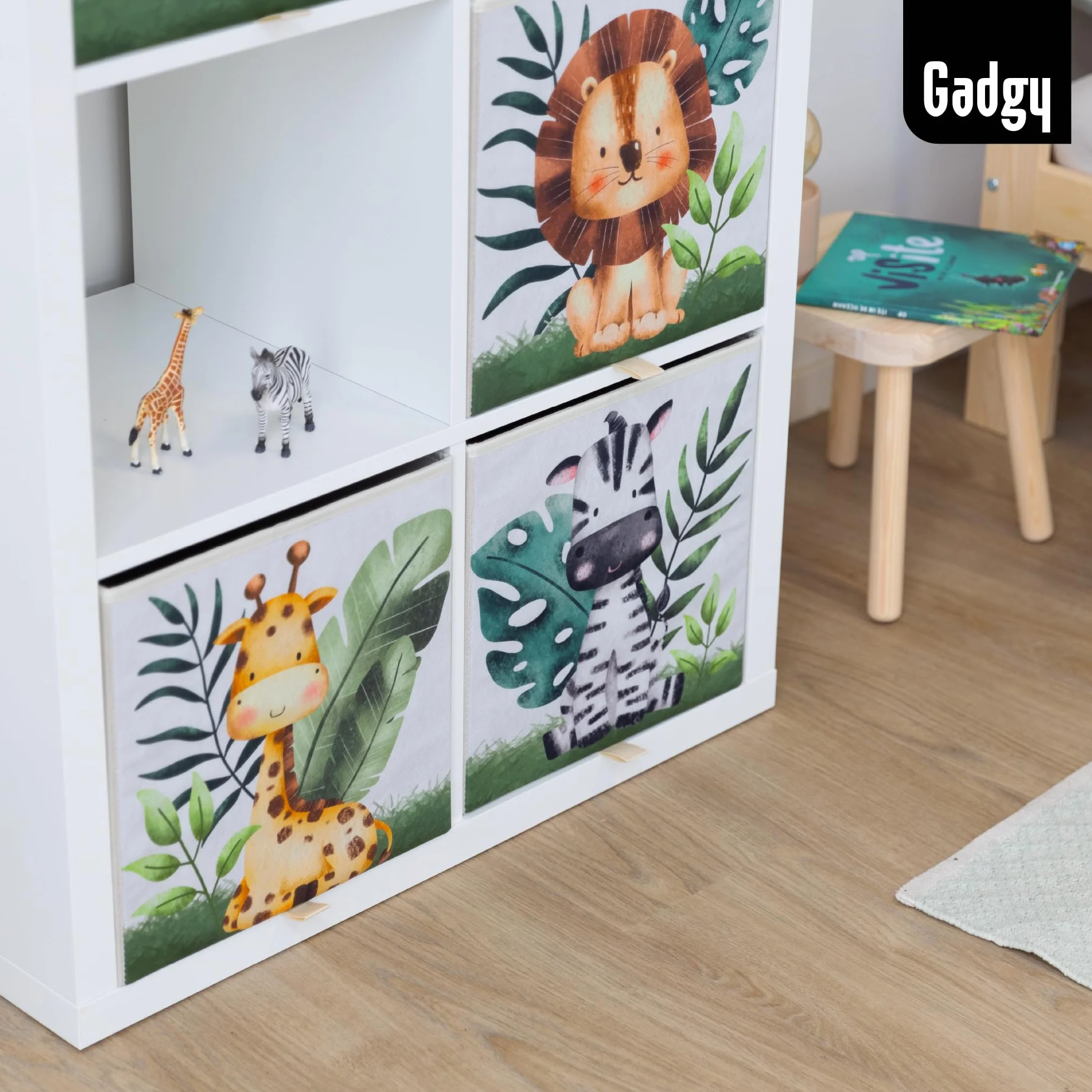 Gadgy Aufbewahrungsbox Kinder - Aufbewahrungsbox Kinderzimmer 4er Set - Kompatibel mit Kallax Boxen Kinder - Aufbewahrungsboxen Kinder faltbar 33x33x33 cm - Boxen Kinderzimmer Aufbewahrung Tiermotiv