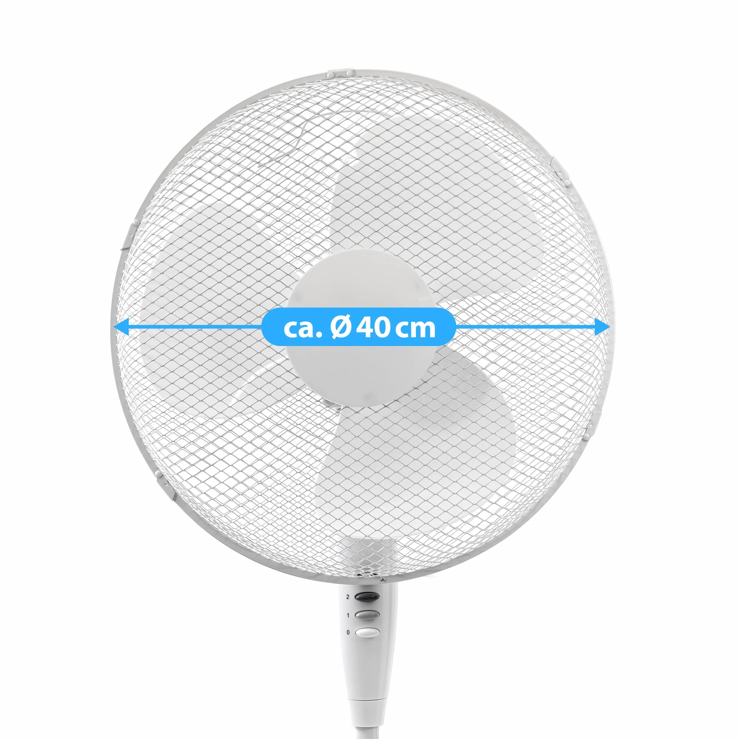 ITO Electronics Wentylator podłogowy, Średnica 40 cm, oscylacyjna + regulowana 3-biegowa, regulowana wysokość/nachylenie, 40 x 14 x 125 cm, kolor: biały