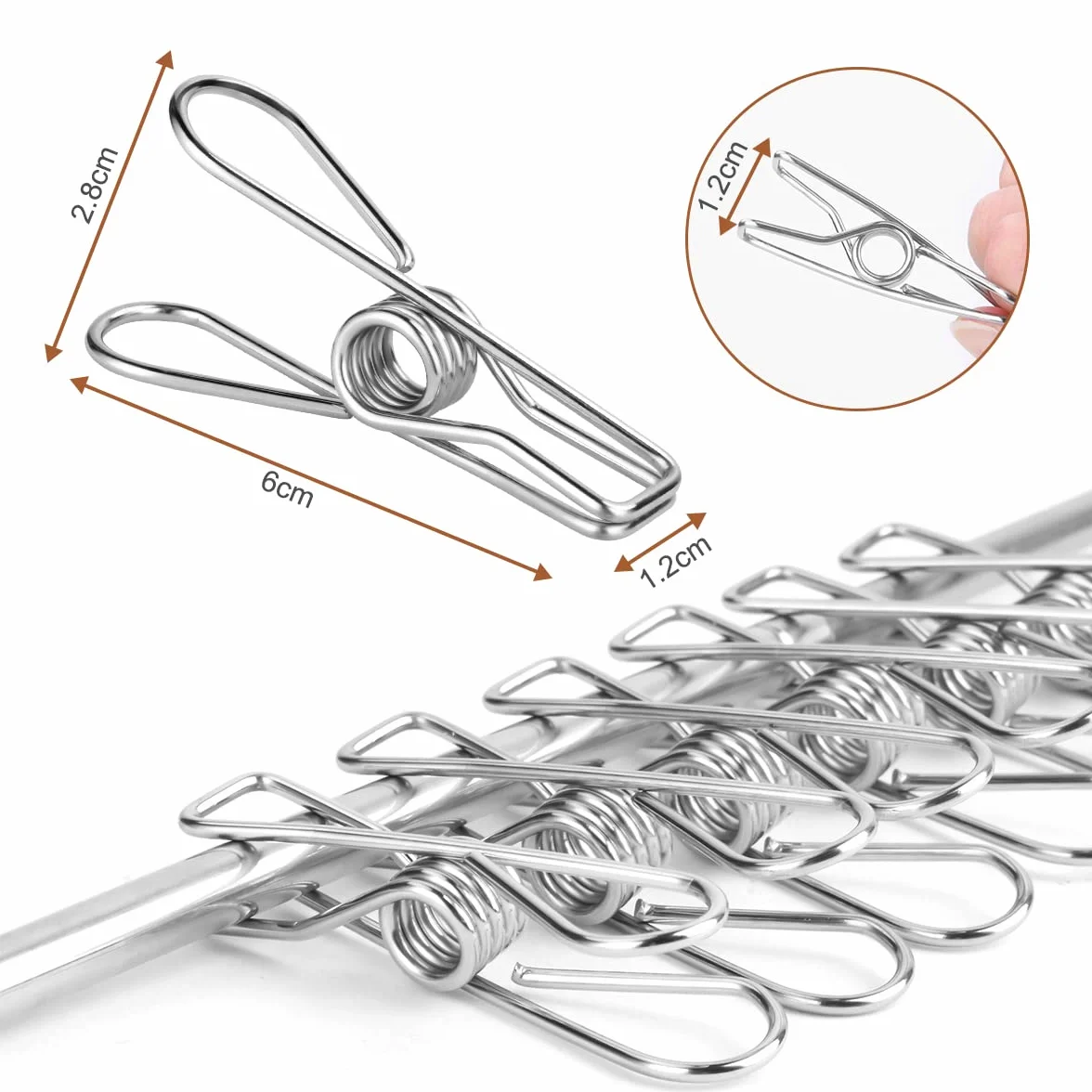 Vicloon Spinki do ubrań, spinacze do ubrań, 100 szt. spinek ze stali nierdzewnej, 6 cm, mocne uchwyty metalowe klipsy do prania, wieszak na ubrania, do kuchni, biura